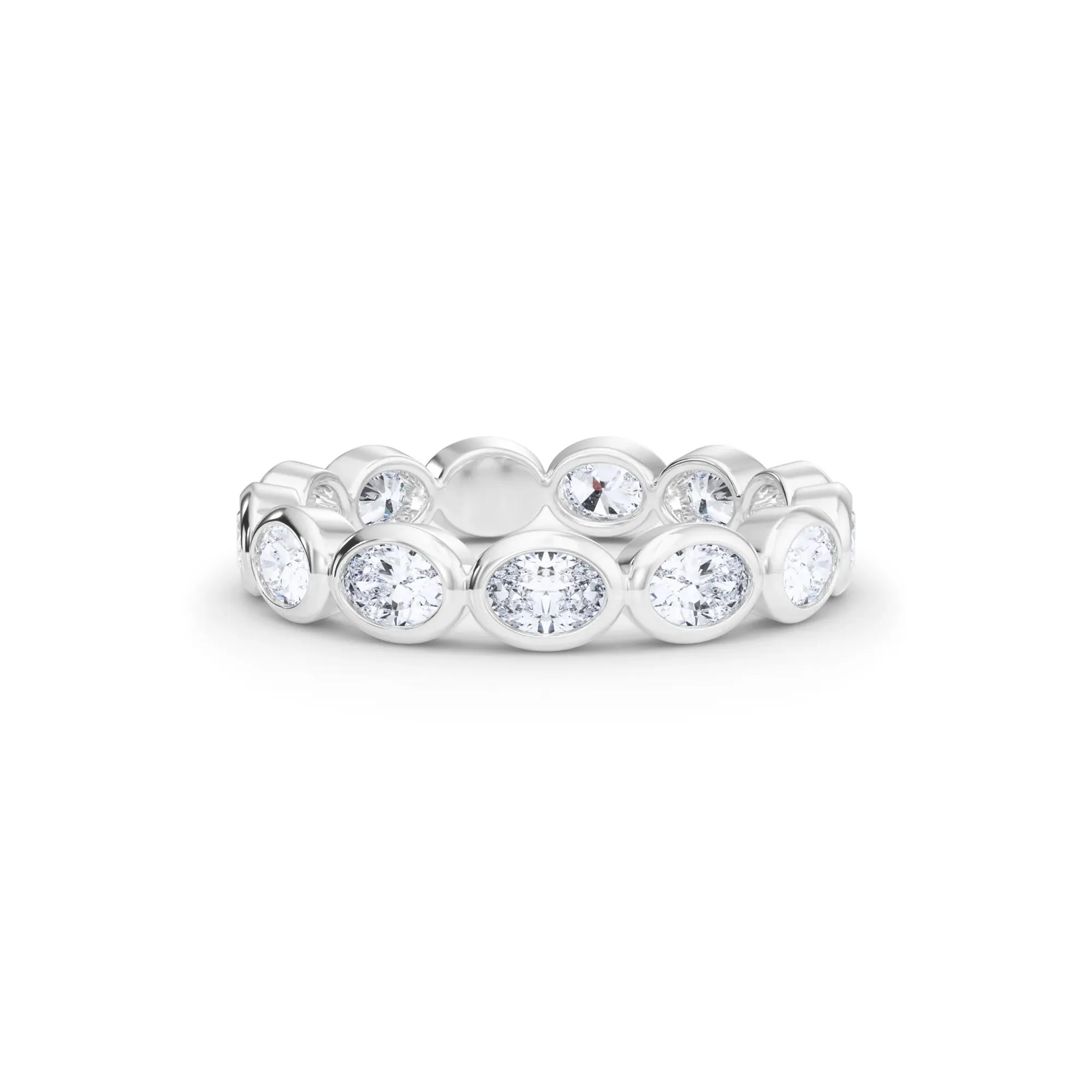 Lab Grown Diamond Oval Bezel-Set True Eternity Band Ring 14K White Gold Size 4.5 3.5mm