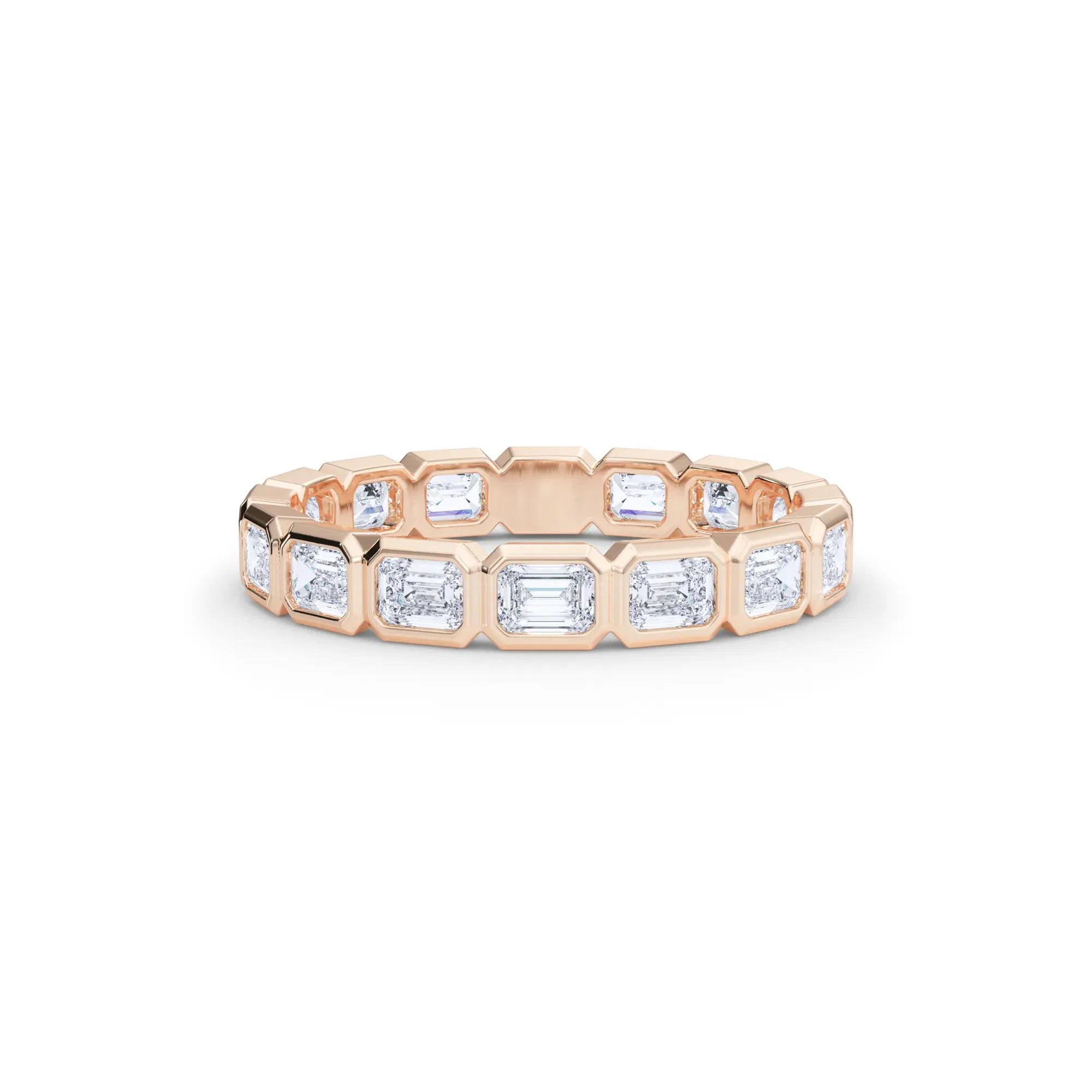 Lab Grown Diamond Bezel-Set Emerald-Cut True Eternity Band Ring 14K Rose Gold Size 5 3mm