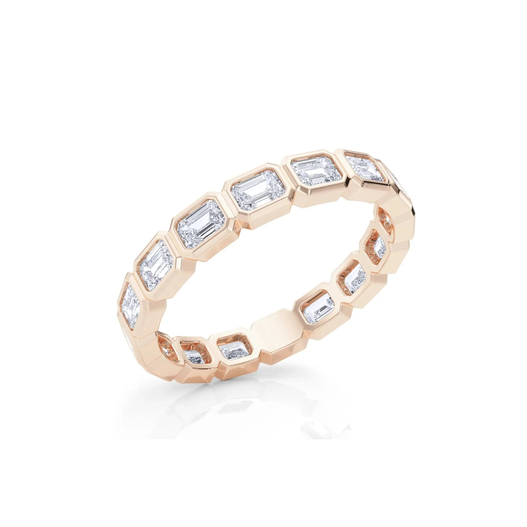 Lab Grown Diamond Bezel-Set Emerald-Cut True Eternity Band Ring 14K Rose Gold Size 7.5 3mm - Image 5