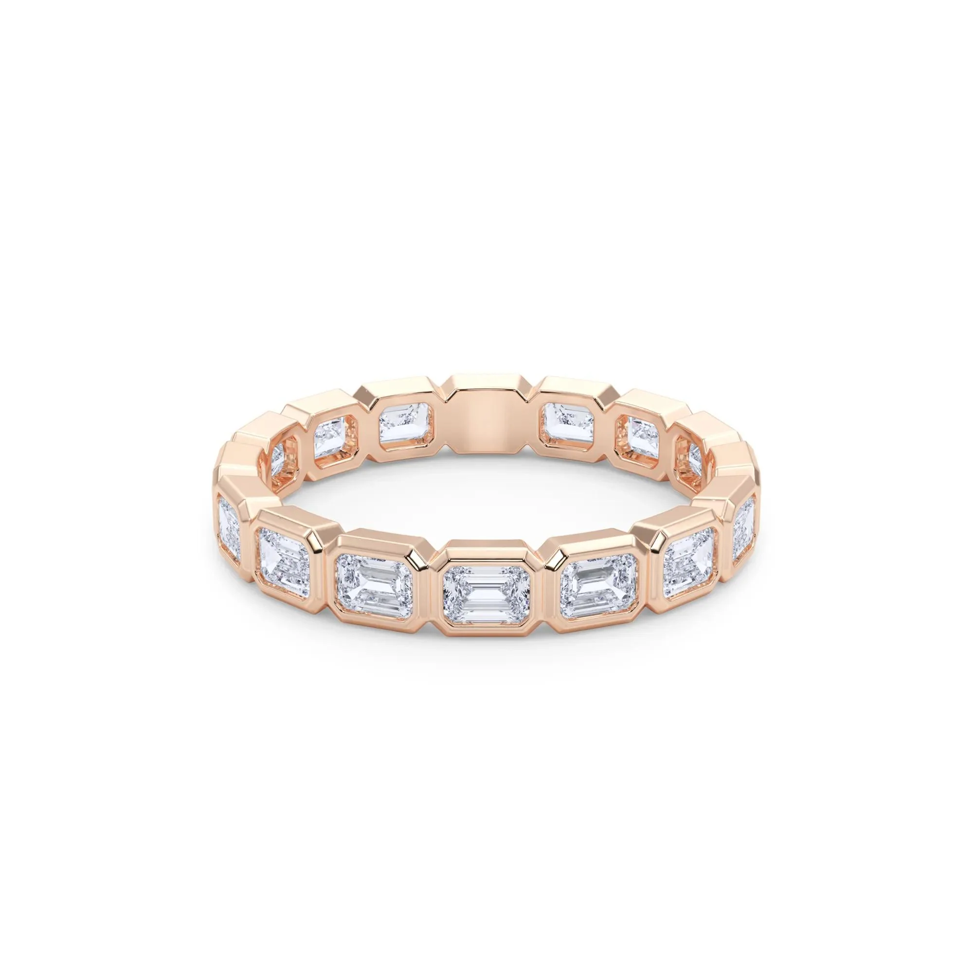 Lab Grown Diamond Bezel-Set Emerald-Cut True Eternity Band Ring 14K Rose Gold Size 9 3mm - Image 4