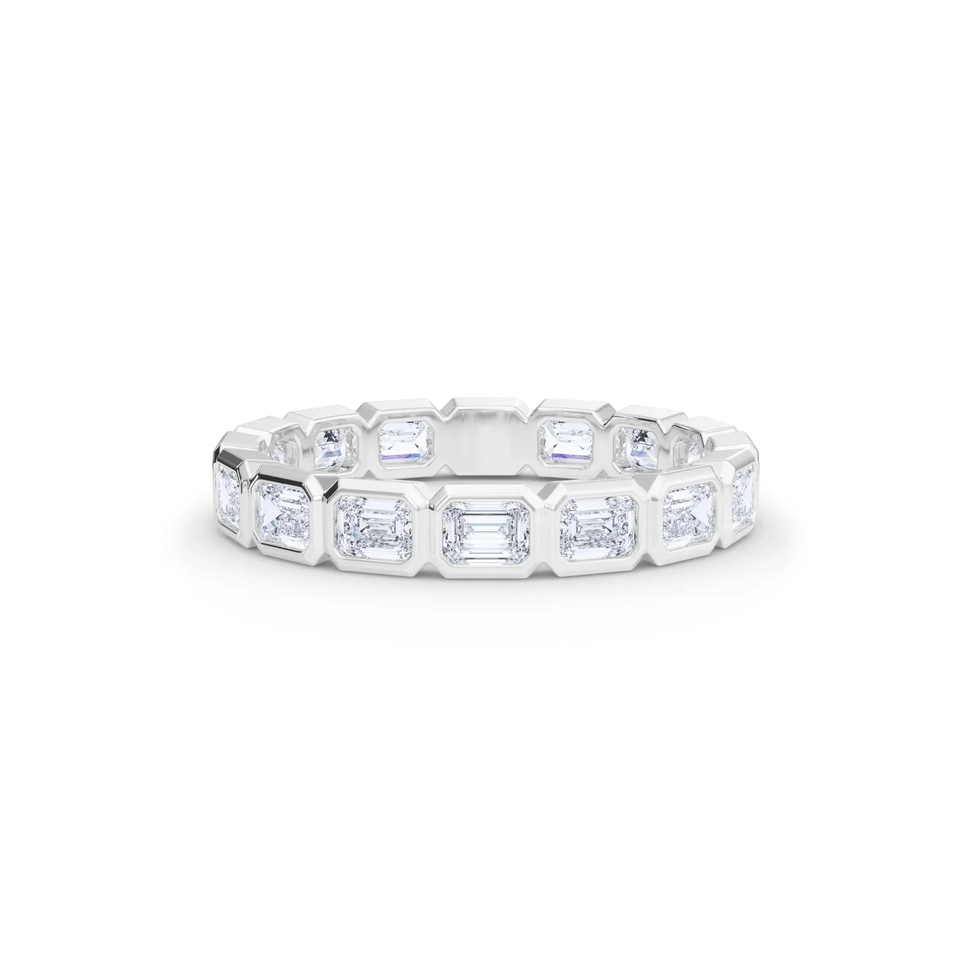 Lab Grown Diamond Bezel-Set Emerald-Cut True Eternity Band Ring 14K White Gold Size 8.5 3mm