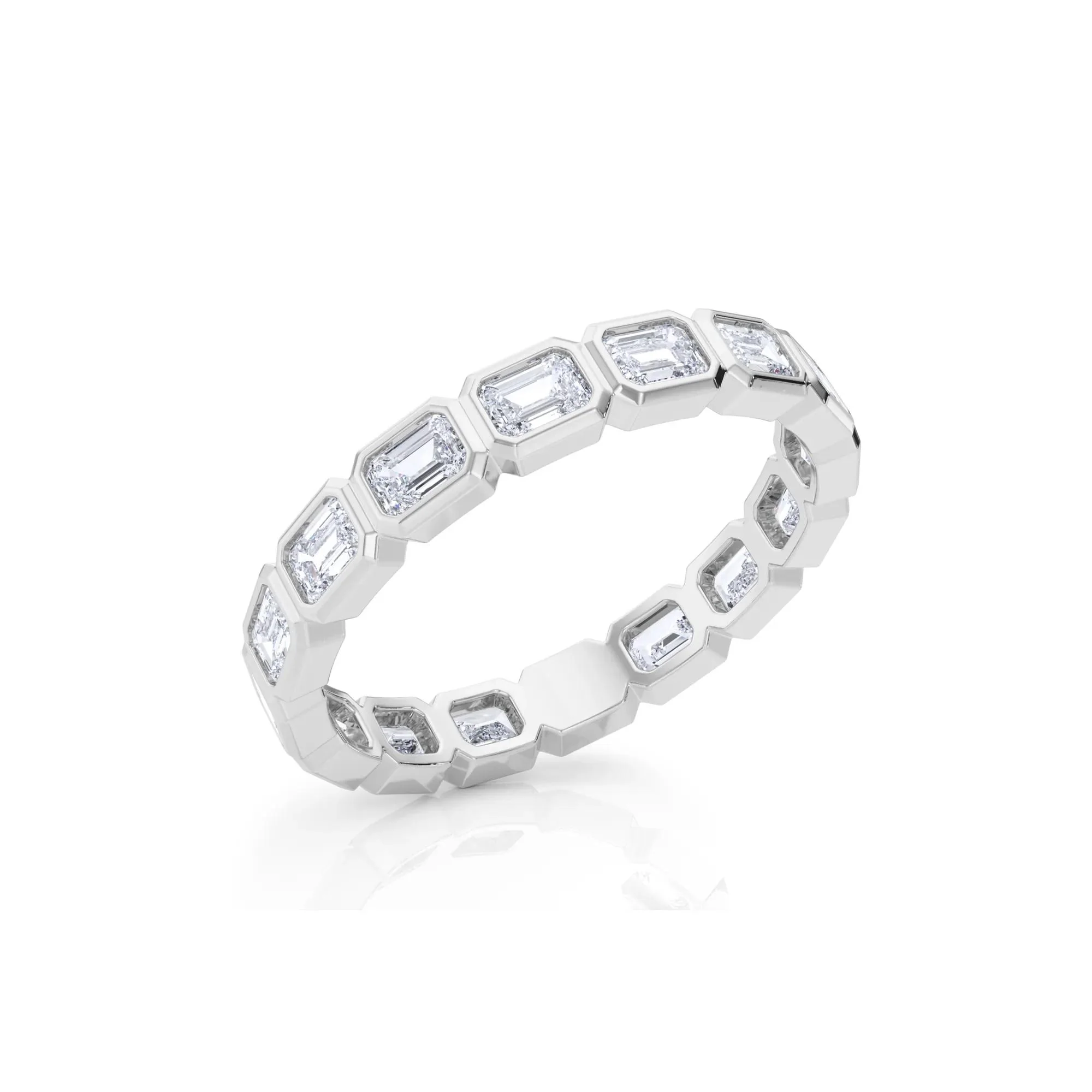 Lab Grown Diamond Bezel-Set Emerald-Cut True Eternity Band Ring Platinum White Size 9 3mm - Image 5