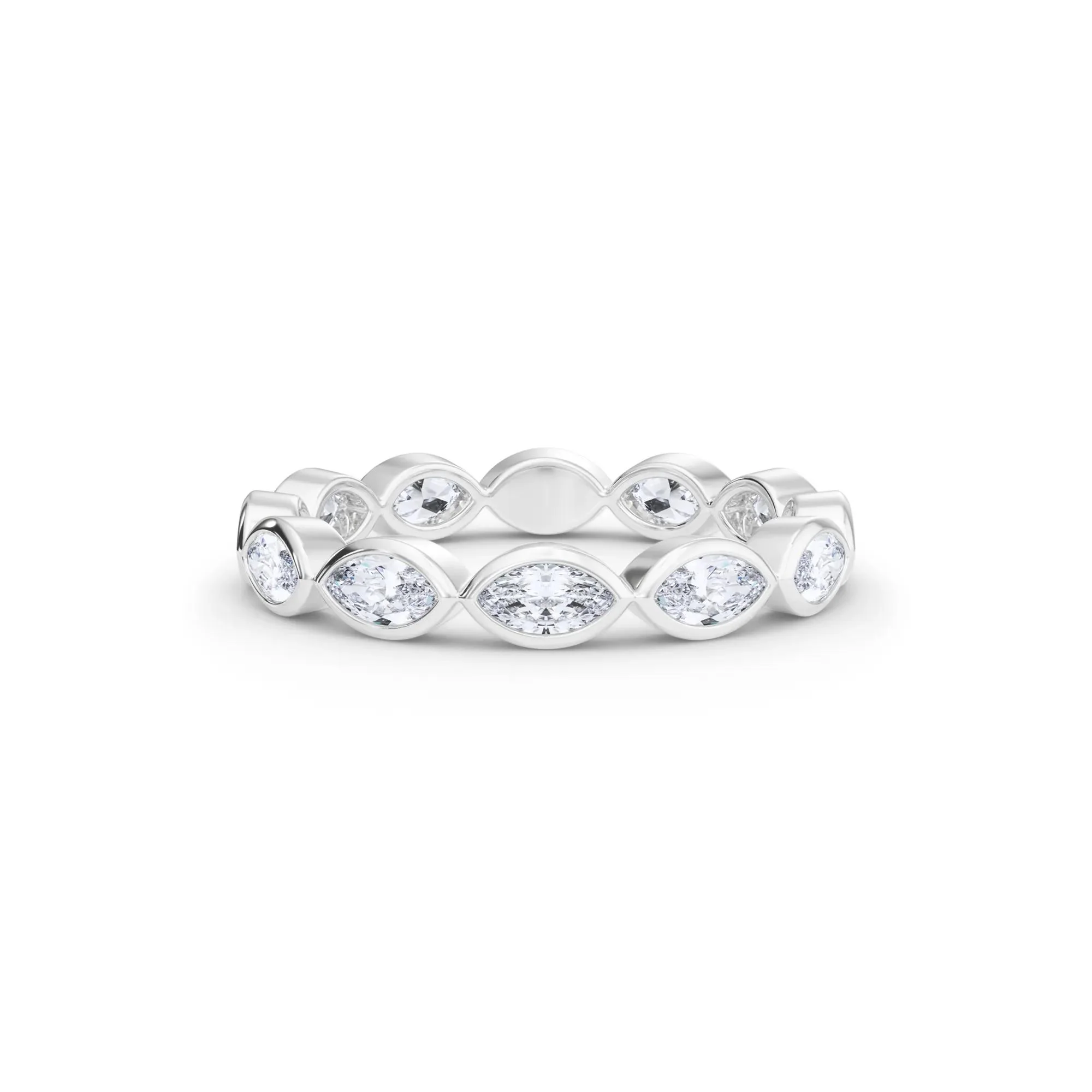 Lab Grown Diamond Bezel-Set Marquise True Eternity Band Ring Platinum White Size 7.5 3.5mm