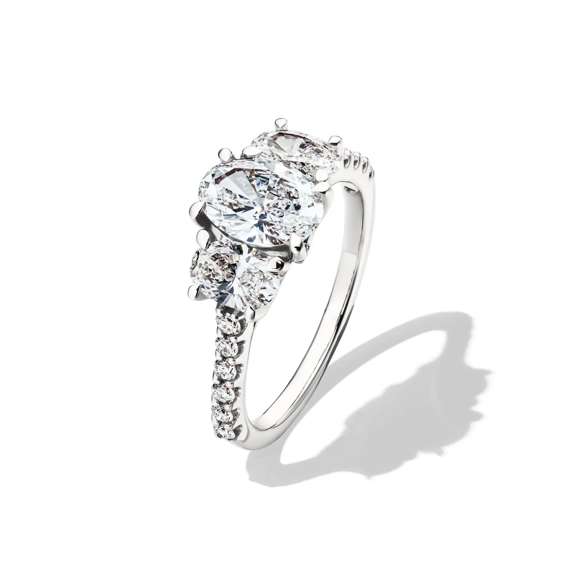 2 CT. Tw. Lab Grown Diamond Three Stone Oval Engagement Ring 14K White Gold Round Brilliant Cut Size 6 - Image 4