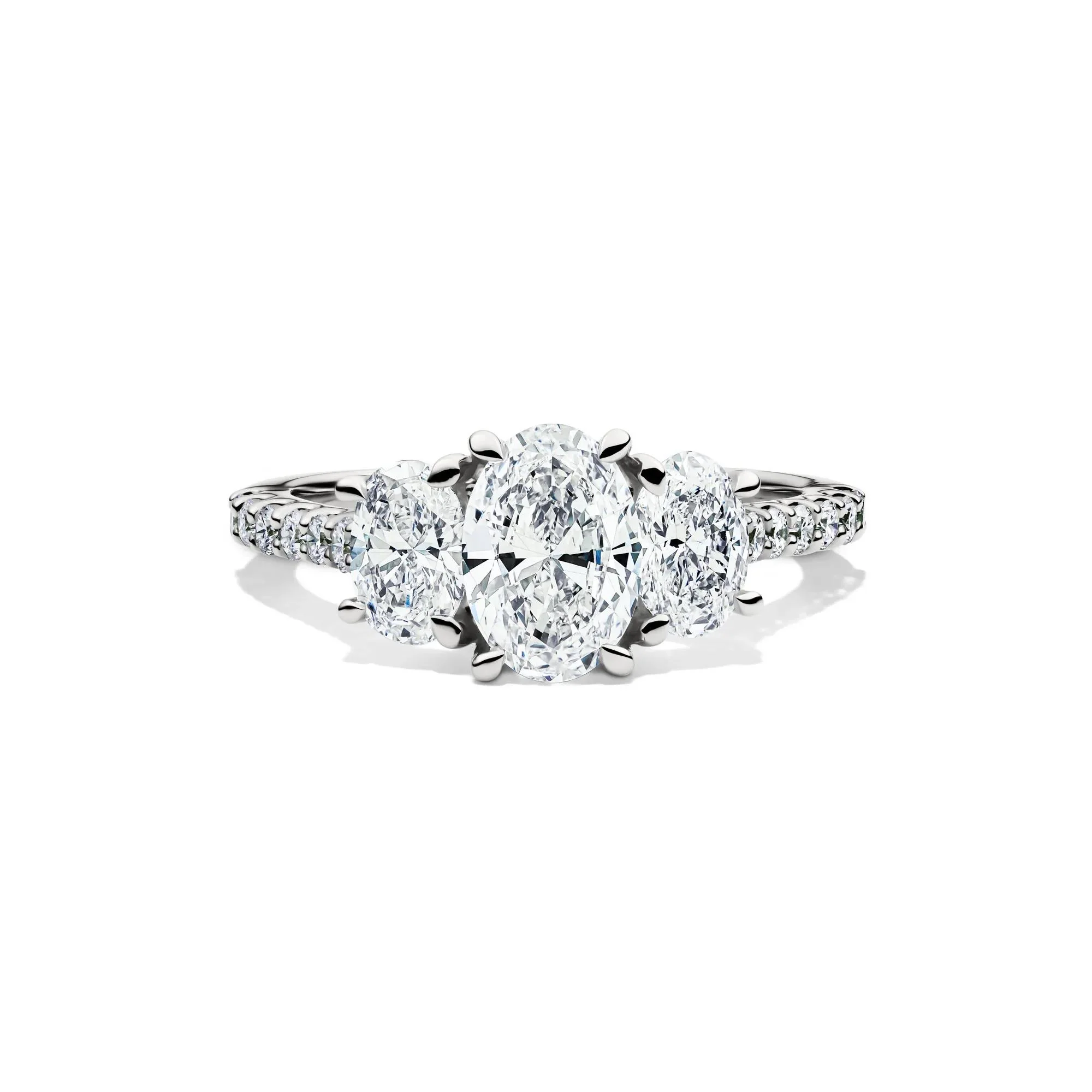 2 CT. Tw. Lab Grown Diamond Three Stone Oval Engagement Ring 14K White Gold Round Brilliant Cut Size 7