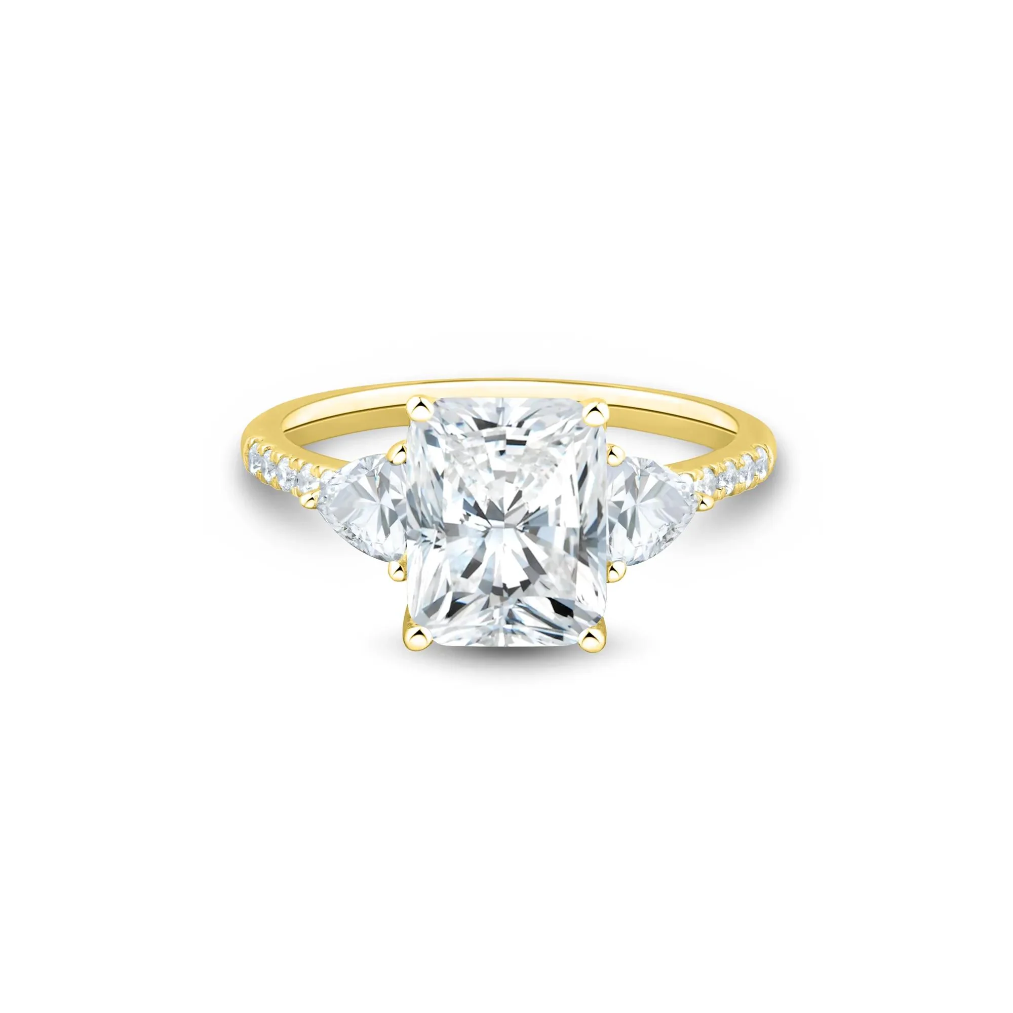 3 1/2 CT. Tw. Lab Grown Diamond Radiant-Cut Engagement Ring 14K Yellow Gold Round Brilliant Cut Size 8 1.5mm