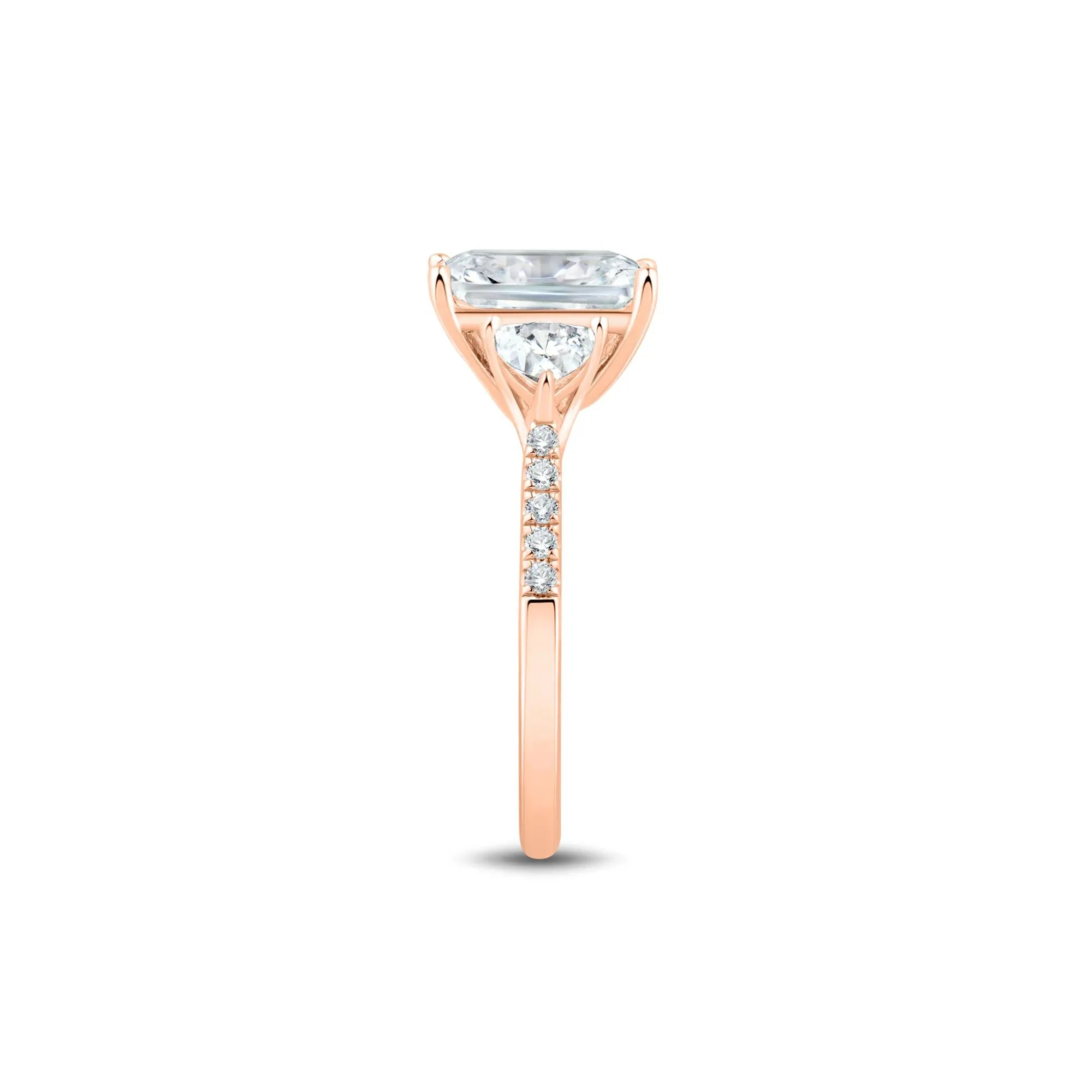 3 1/2 CT. Tw. Lab Grown Diamond Radiant-Cut Engagement Ring 14K Rose Gold Round Brilliant Cut Size 8.5 1.5mm - Image 3