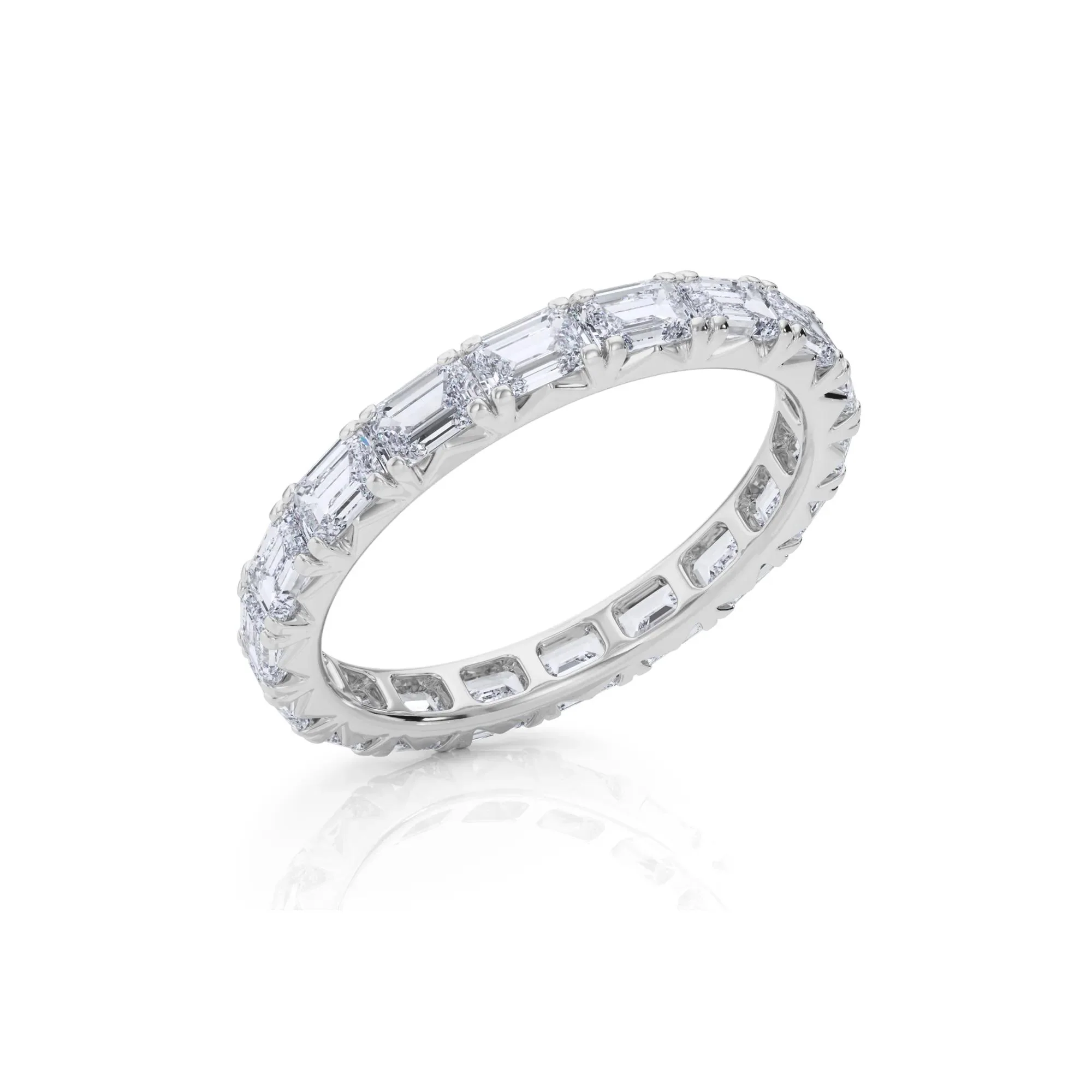 2 1/7 CT. Tw. Lab Grown Emerald-Cut Diamond Eternity Band Ring 14K White Gold Size 7.5 3mm - Image 3