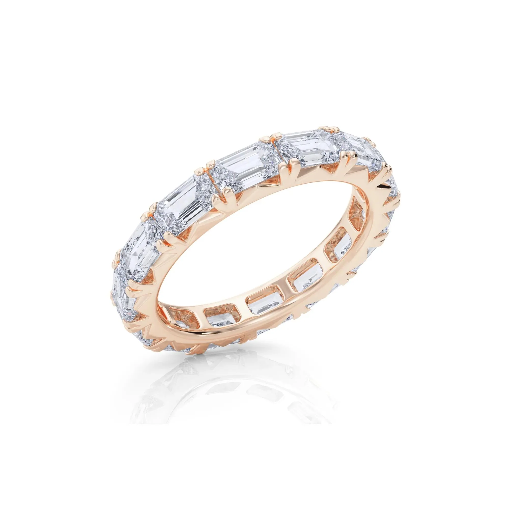 3 7/8 CT. Tw. Emerald-Cut Lab Grown Diamond Eternity Band Ring 14K Rose Gold Size 4 4mm - Image 3