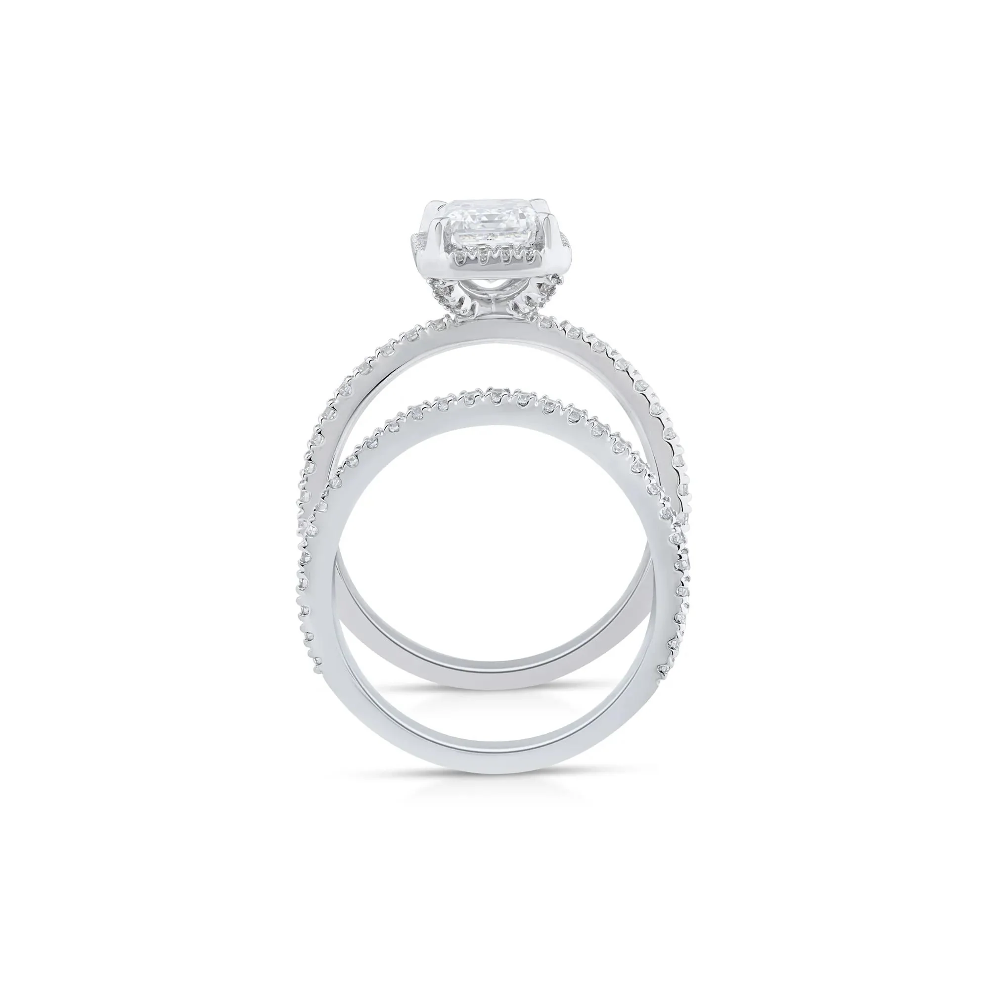 2 3/4 CT. Tw. Lab Grown Diamond Emerald-Cut Halo Bridal Set 14K White Gold Ring Round Brilliant Cut Size 6.5 1mm - Image 2