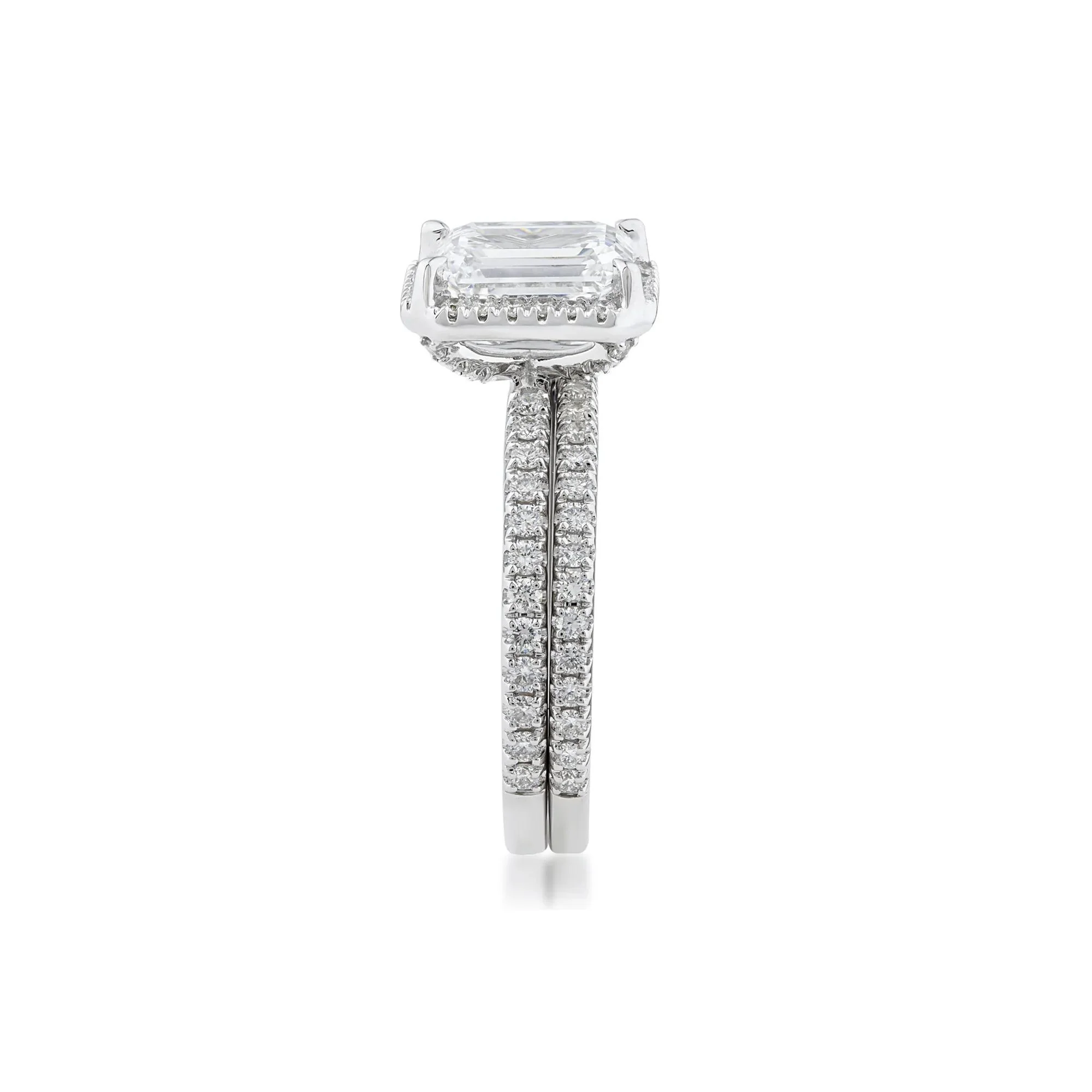 2 3/4 CT. Tw. Lab Grown Diamond Emerald-Cut Halo Bridal Set 14K White Gold Ring Round Brilliant Cut Size 7 1mm - Image 3