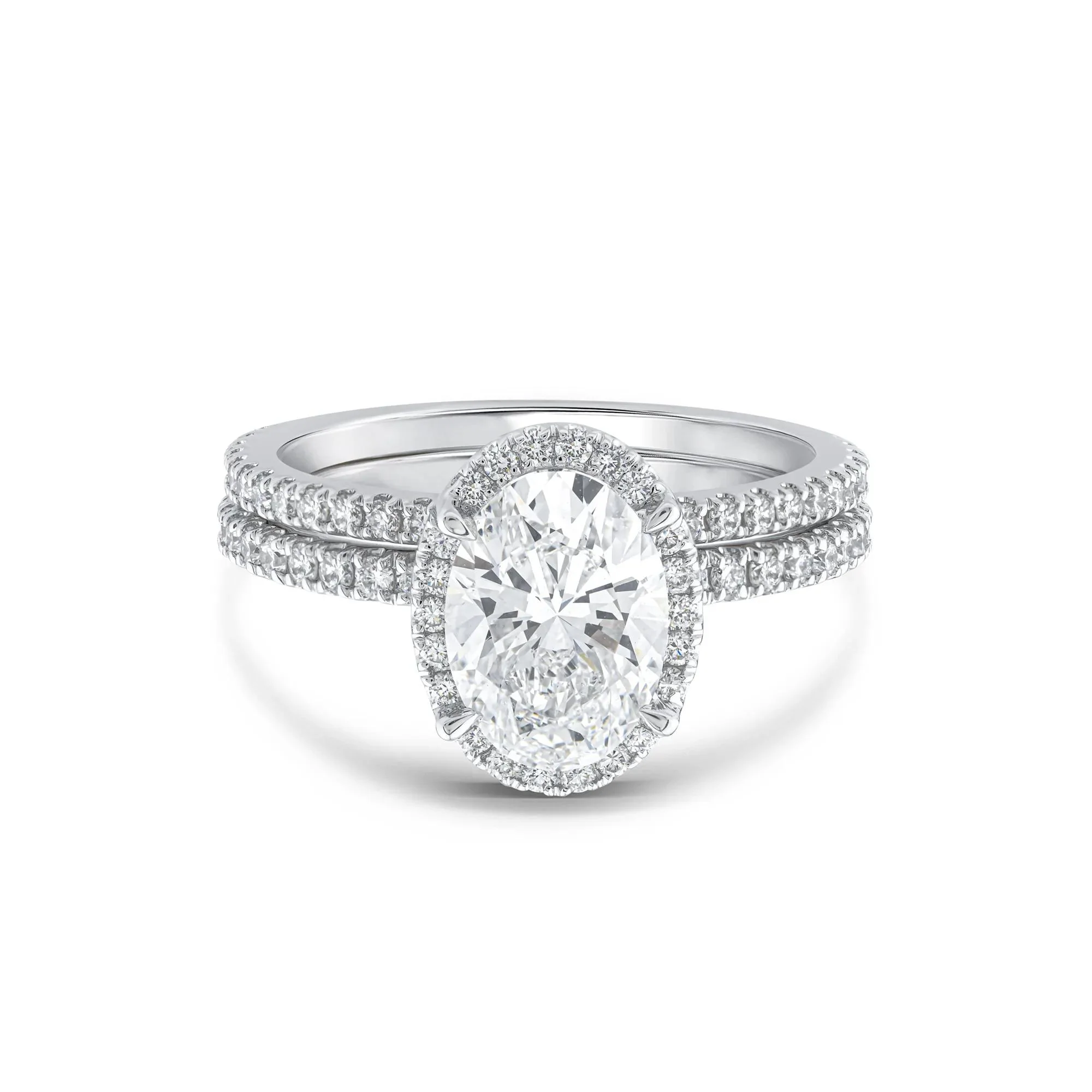 2 3/4 CT. Tw. Lab Grown Diamond Oval-Shaped Halo Bridal Set 14K White Gold Ring Round Brilliant Cut Size 8 1mm