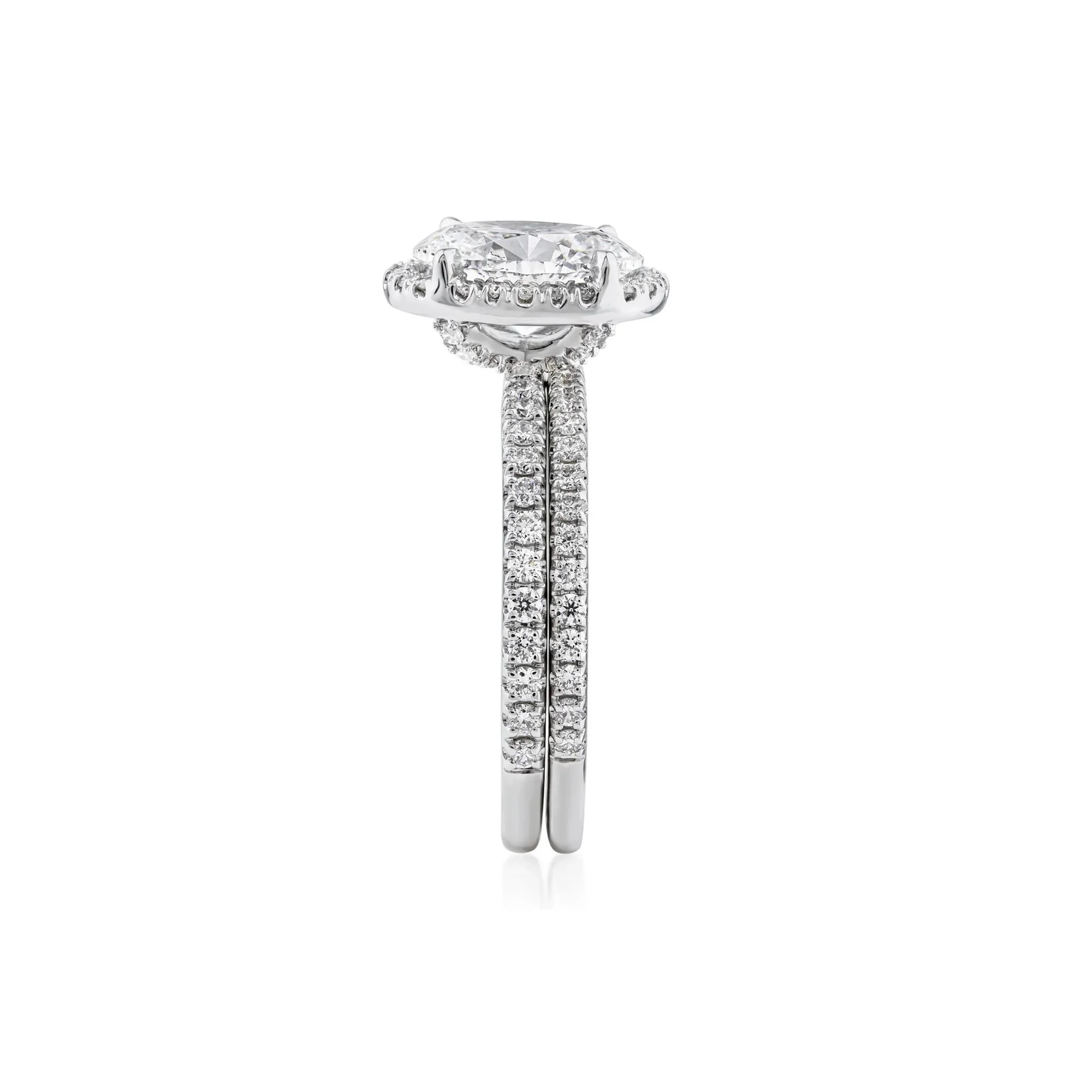 2 3/4 CT. Tw. Lab Grown Diamond Oval-Shaped Halo Bridal Set 14K White Gold Ring Round Brilliant Cut Size 8 1mm - Image 3
