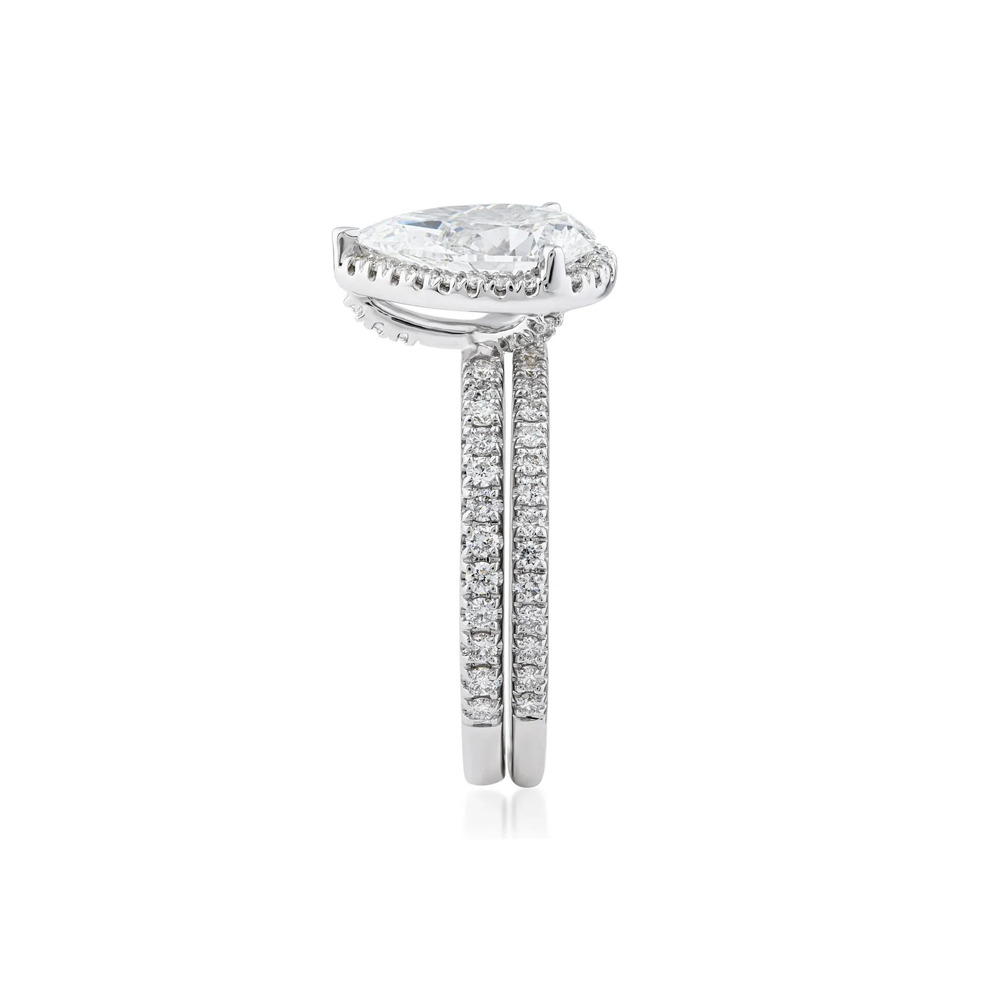 2 3/4 CT. Tw. Lab Grown Diamond Pear-Shaped Halo Bridal Set 14K White Gold Ring Round Brilliant Cut Size 7.5 1mm - Image 3