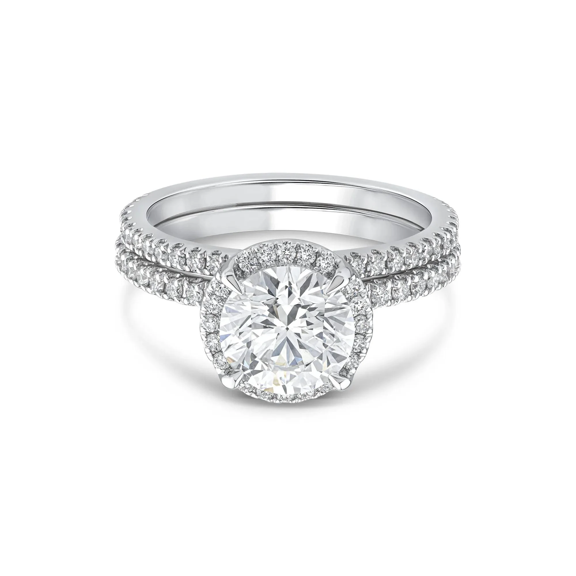 2 3/4 CT. Tw. Lab Grown Diamond Round Halo Bridal Set 14K White Gold Ring Round Brilliant Cut Size 6.5 10mm
