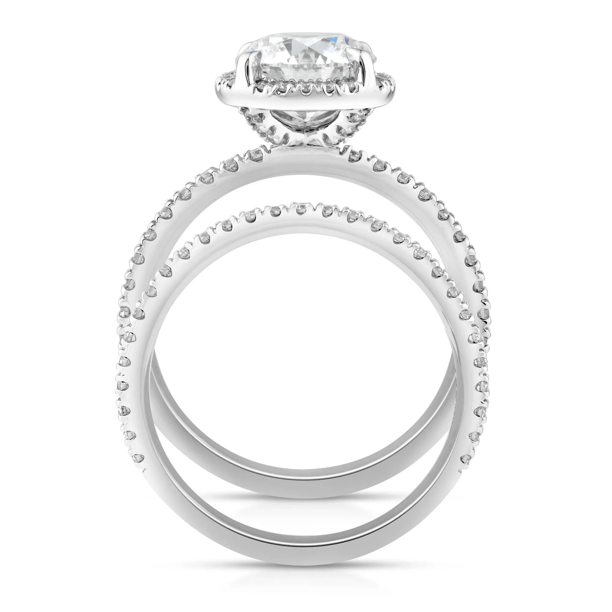 2 3/4 CT. Tw. Lab Grown Diamond Round Halo Bridal Set 14K White Gold Ring Round Brilliant Cut Size 6.5 10mm - Image 2