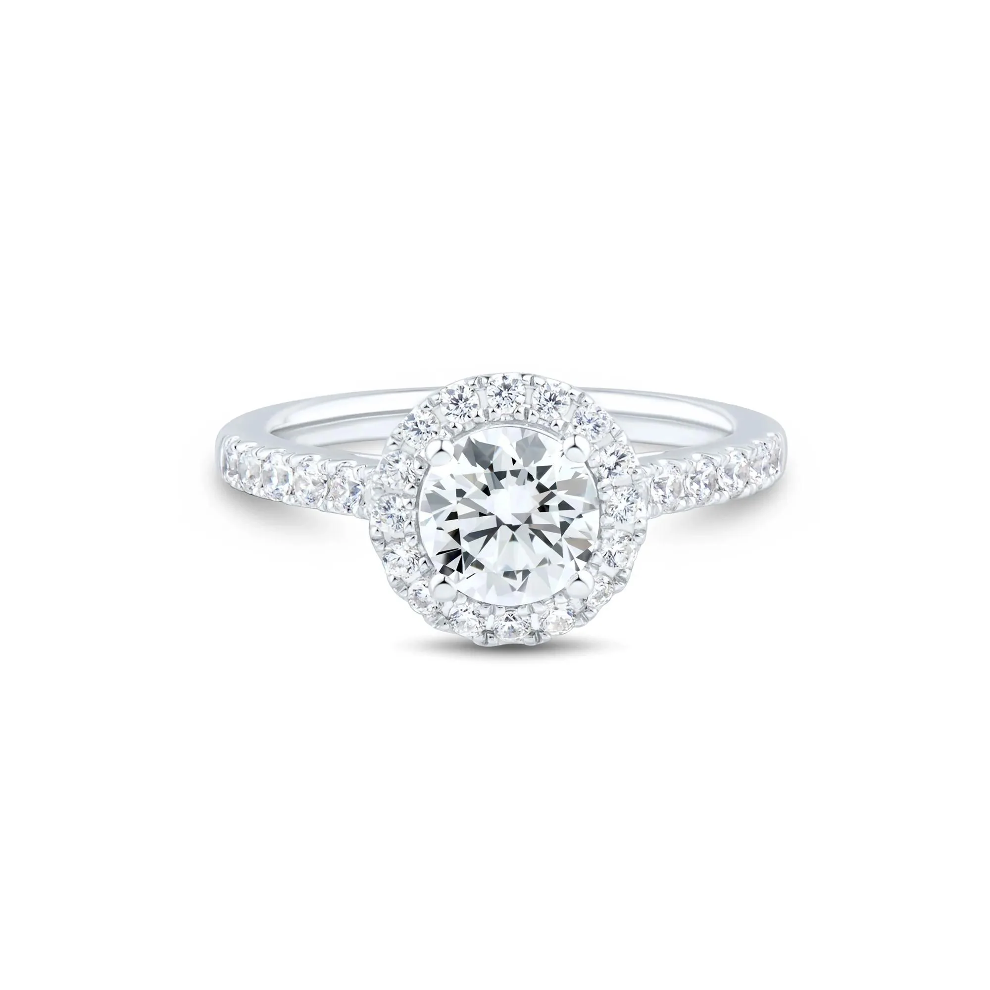 1/2 CT. Tw. Lab Grown Diamond Round Halo Engagement Ring 14K White Gold Round Brilliant Cut Size 9 1mm