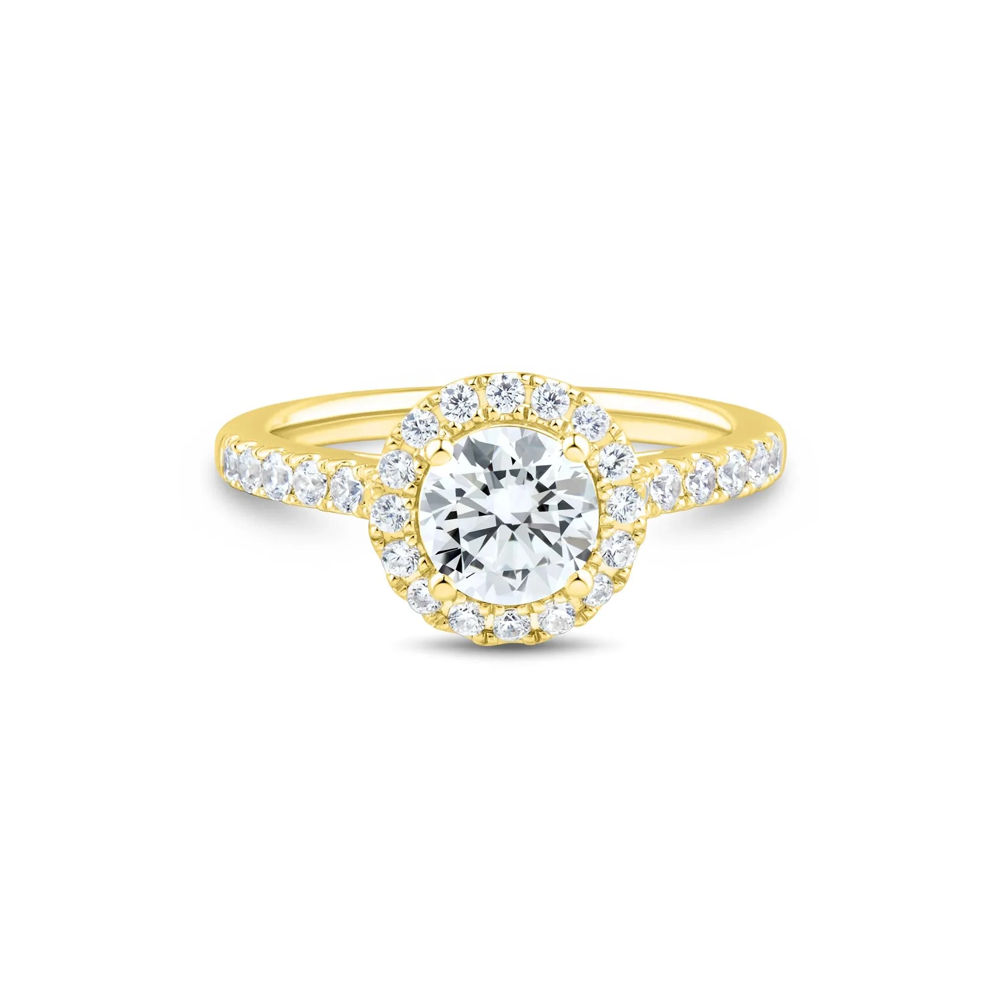 1/2 CT. Tw. Lab Grown Diamond Round Halo Engagement Ring 14K Yellow Gold Round Brilliant Cut Size 2 1mm