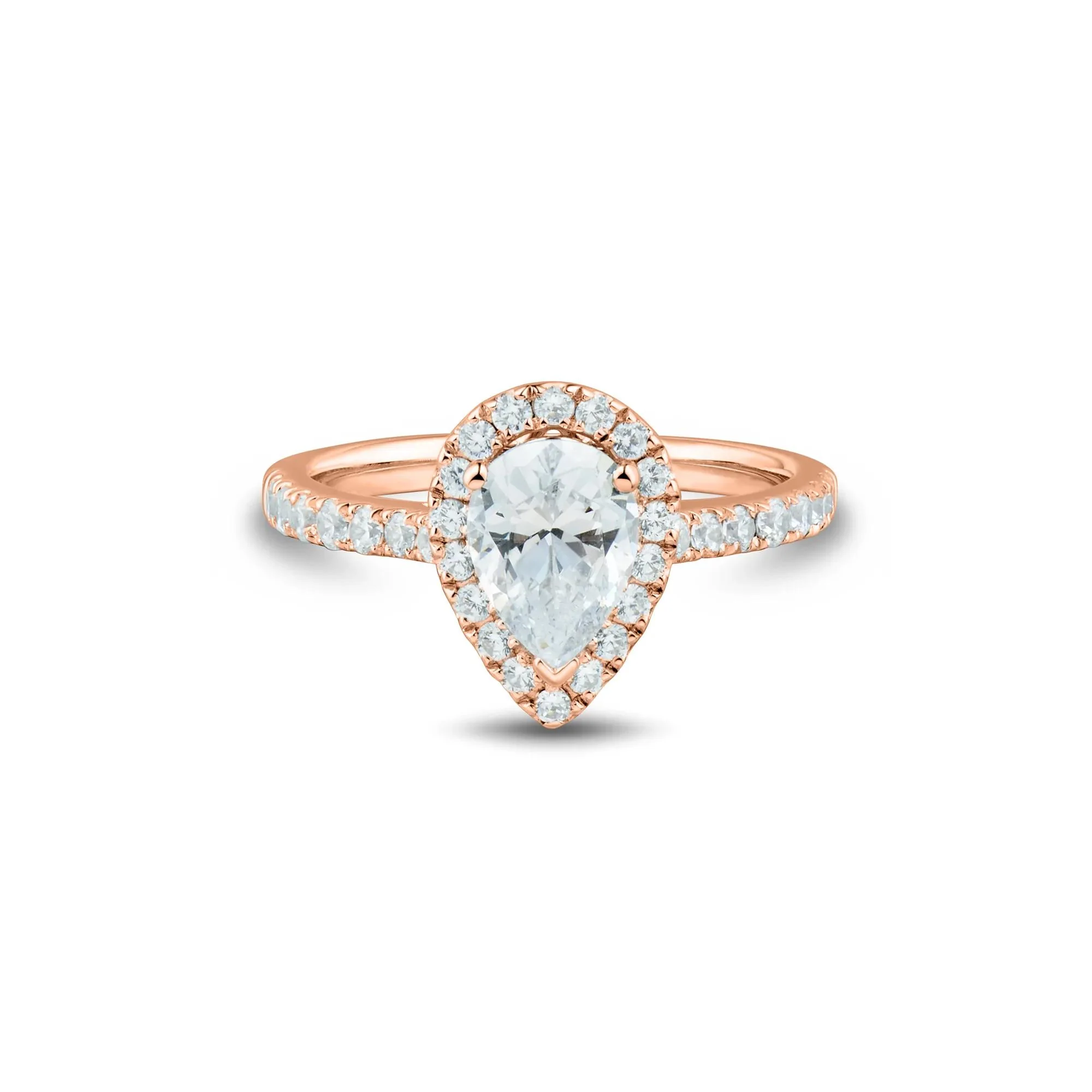 1/2 CT. Tw. Pear-Shaped Lab Grown Diamond Halo Engagement Ring 14K Rose Gold Round Brilliant Cut Size 7 1mm