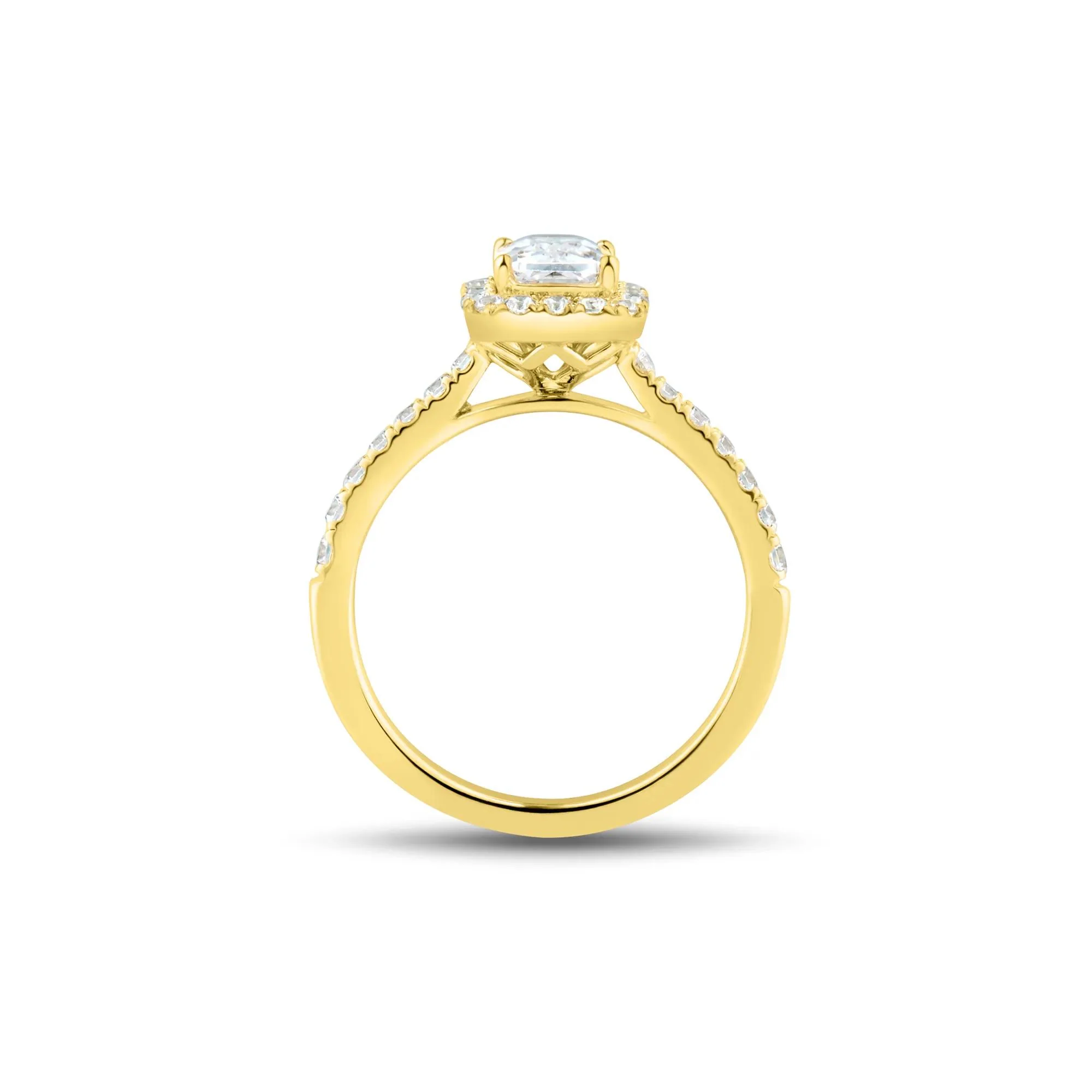 1/2 CT. Tw. Lab Grown Diamond Emerald-Cut Halo Engagement Ring 14K Yellow Gold Round Brilliant Cut Size 7 1mm - Image 2