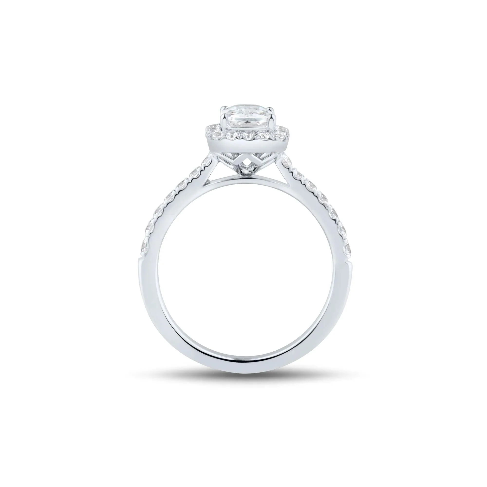 1/2 CT. Tw. Lab Grown Diamond Emerald-Cut Halo Engagement Ring 14K White Gold Round Brilliant Cut Size 6 1mm - Image 2
