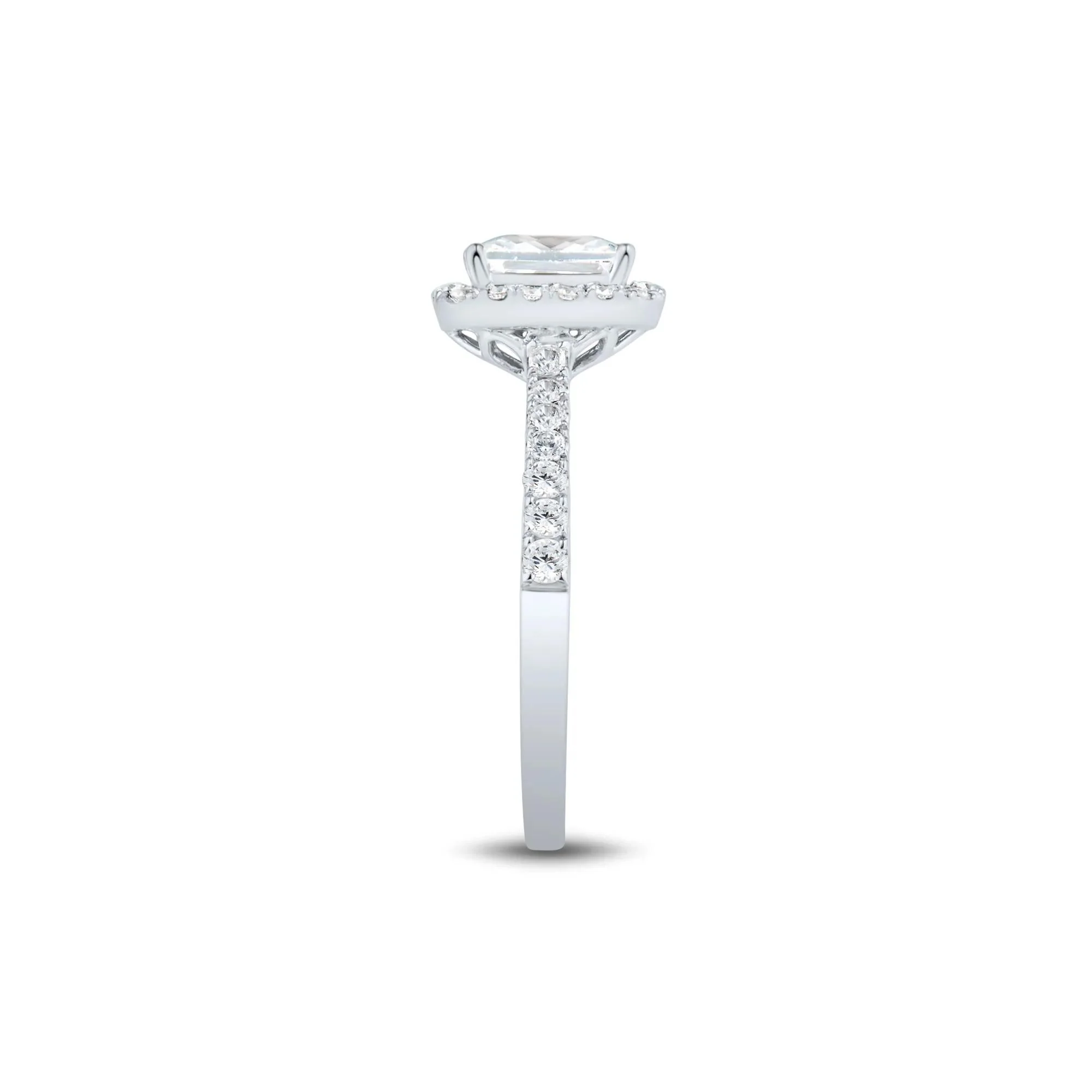 1/2 CT. Tw. Lab Grown Diamond Emerald-Cut Halo Engagement Ring 14K White Gold Round Brilliant Cut Size 9 1mm - Image 3