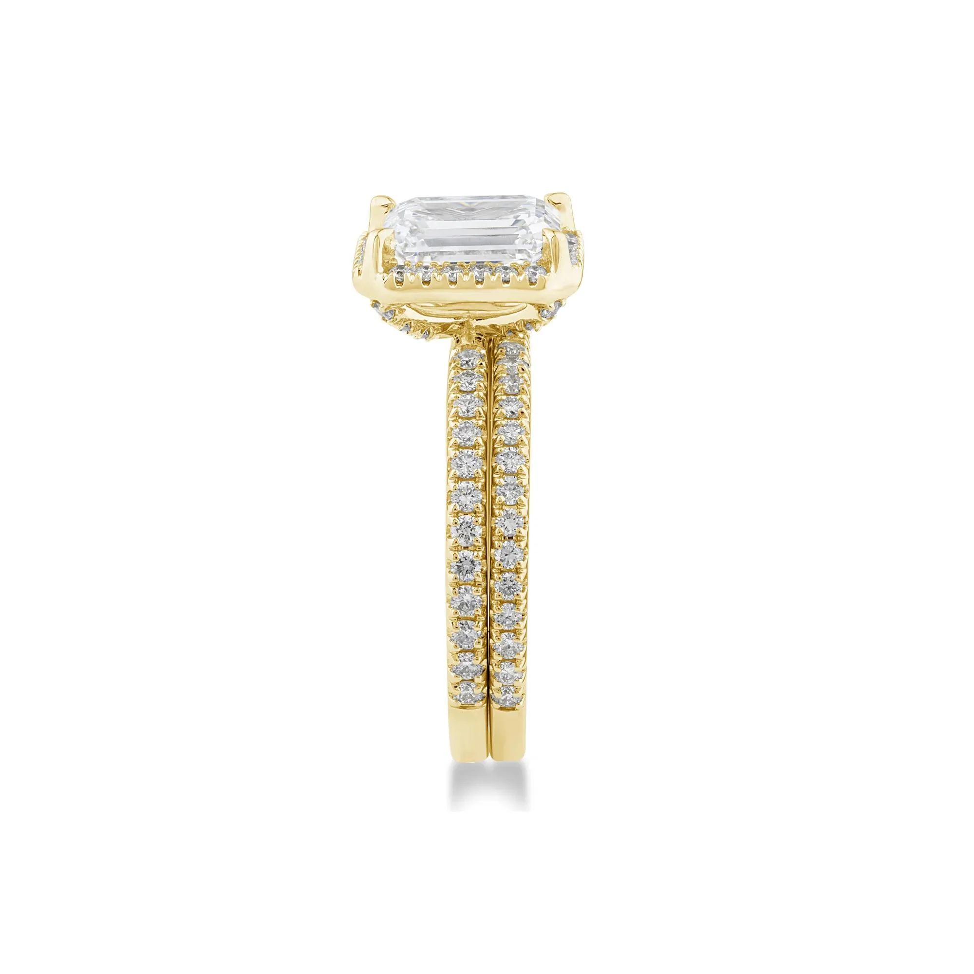 2 3/4 CT. Tw. Lab Grown Diamond Emerald-Cut Halo Bridal Set 14K Yellow Gold Ring Size 6.5 1mm - Image 3