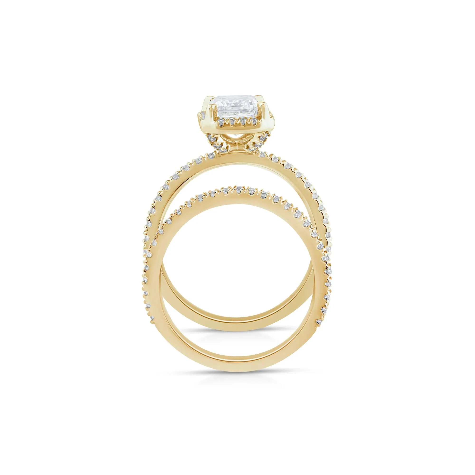 2 3/4 CT. Tw. Lab Grown Diamond Emerald-Cut Halo Bridal Set 14K Yellow Gold Ring Round Brilliant Cut Size 9 1mm - Image 2