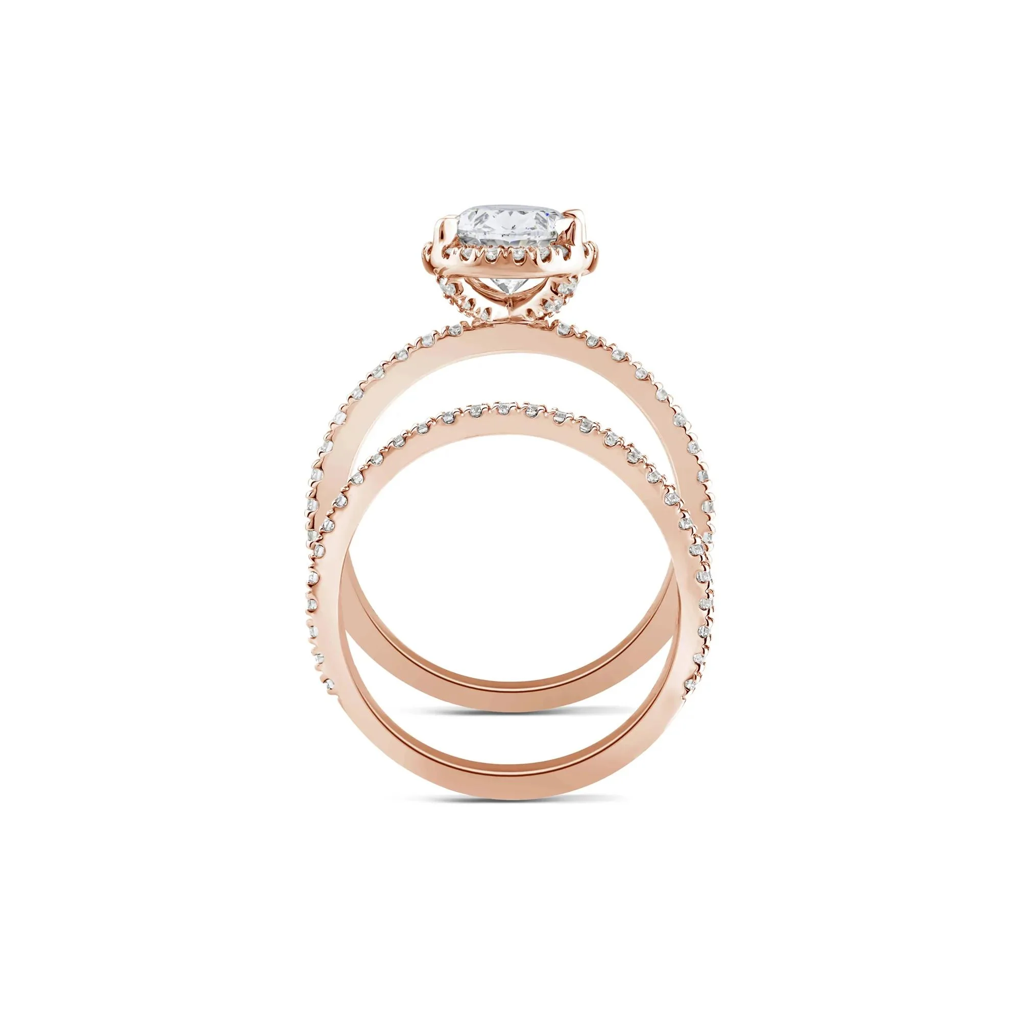2 3/4 CT. Tw. Lab Grown Diamond Oval-Shaped Halo Bridal Set 14K Rose Gold Ring Round Brilliant Cut Size 9 1mm - Image 2