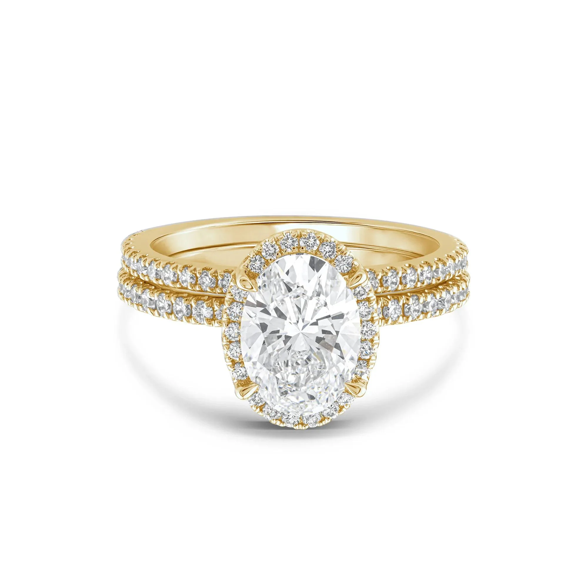 2 3/4 CT. Tw. Lab Grown Diamond Oval-Shaped Halo Bridal Set 14K Yellow Gold Ring Round Brilliant Cut Size 8 1mm