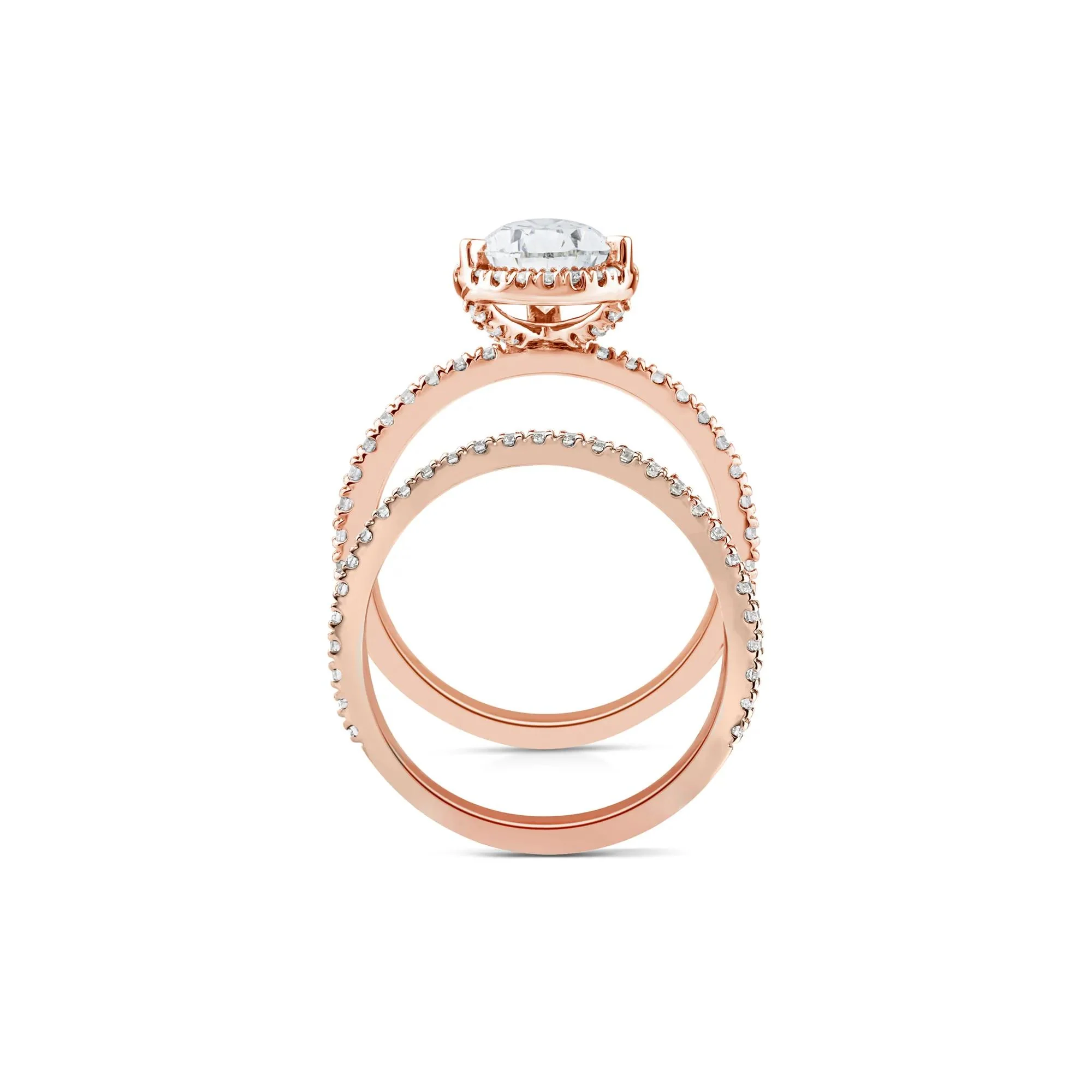 2 3/4 CT. Tw. Lab Grown Diamond Pear-Shaped Halo Bridal Set 14K Rose Gold Ring Round Brilliant Cut Size 7.5 1mm - Image 2