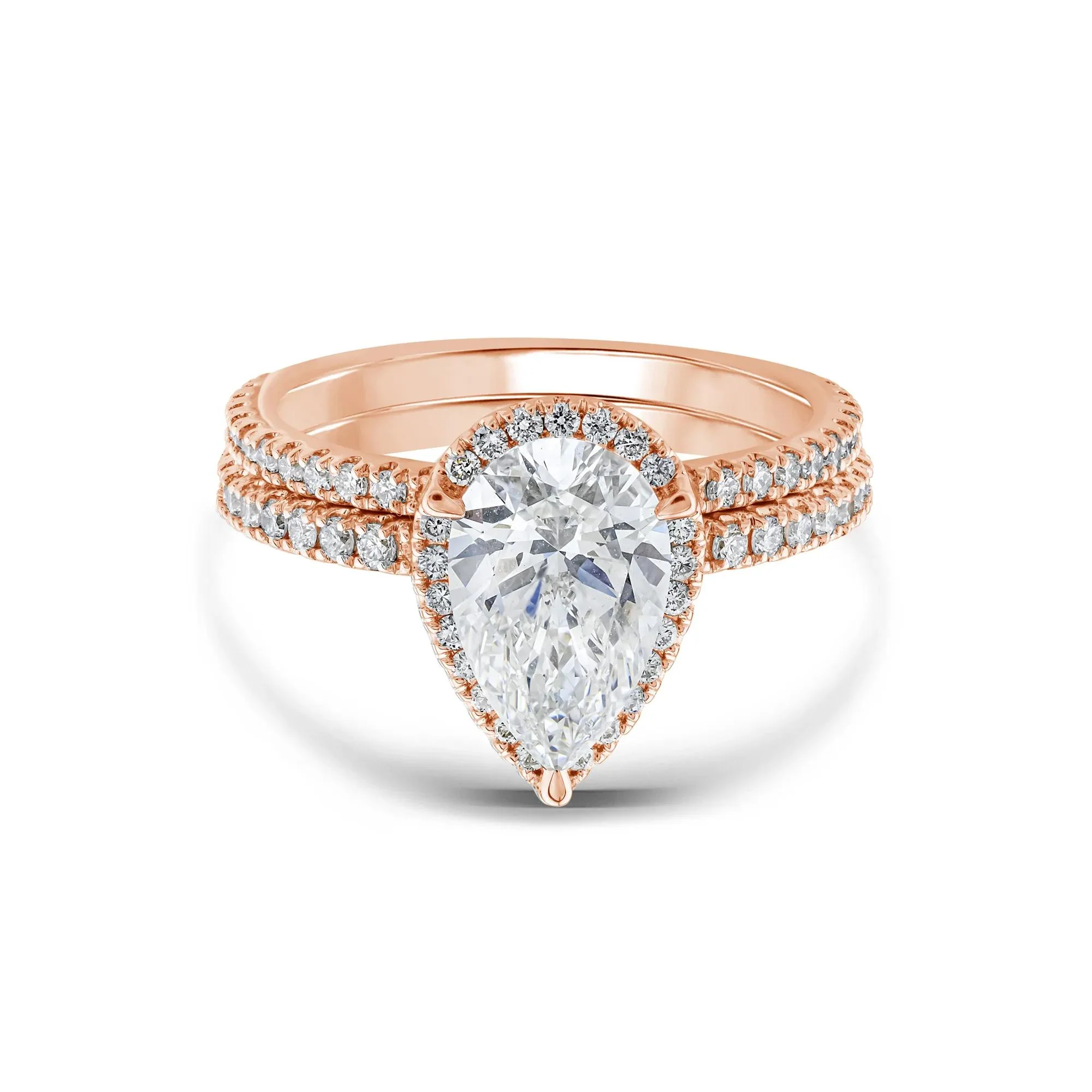 2 3/4 CT. Tw. Lab Grown Diamond Pear-Shaped Halo Bridal Set 14K Rose Gold Ring Round Brilliant Cut Size 8 1mm