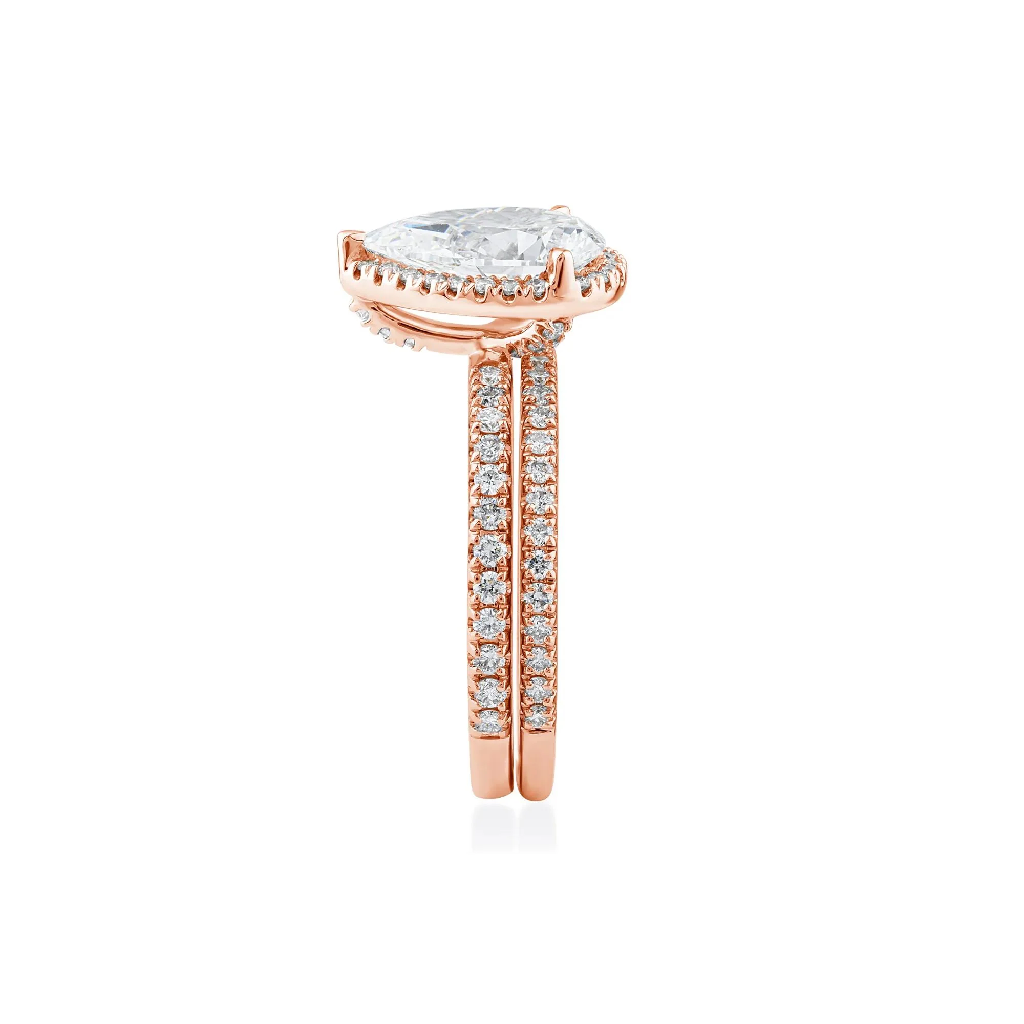 2 3/4 CT. Tw. Lab Grown Diamond Pear-Shaped Halo Bridal Set 14K Rose Gold Ring Round Brilliant Cut Size 8.5 1mm - Image 3