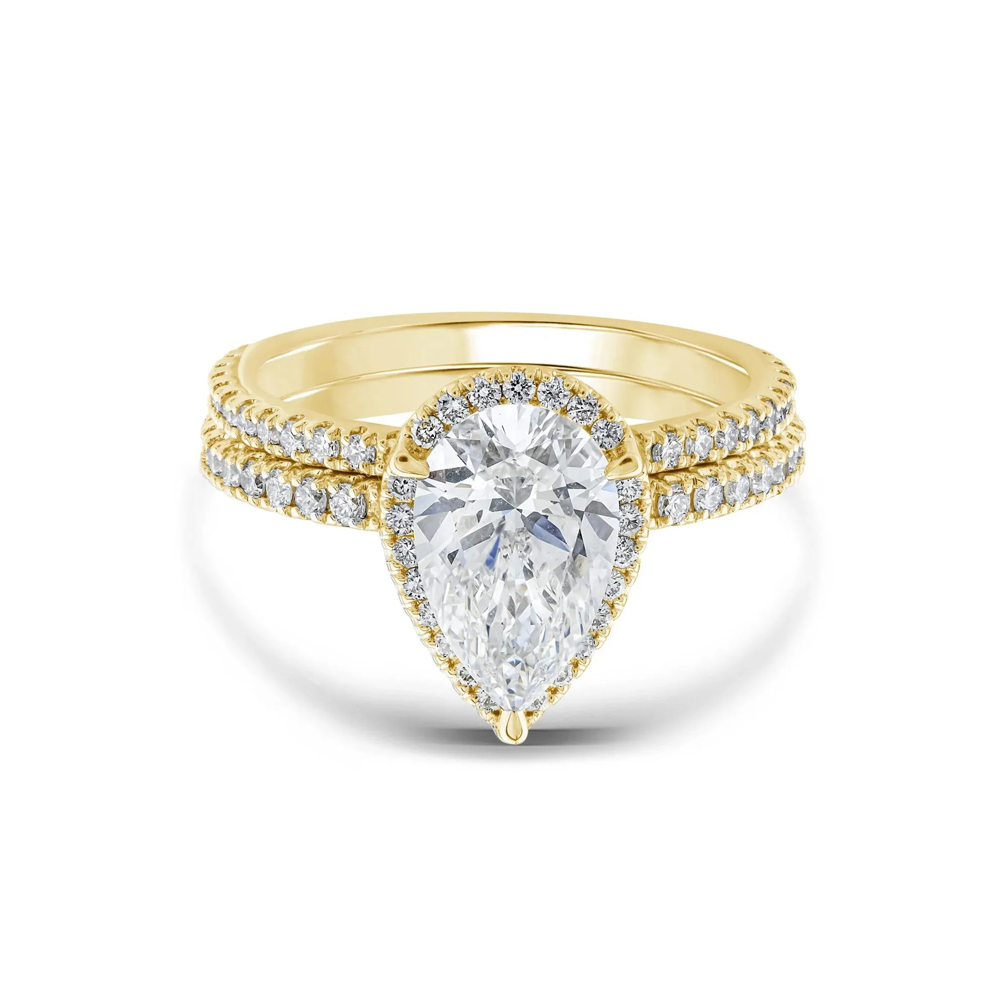 2 3/4 CT. Tw. Lab Grown Diamond Pear-Shaped Halo Bridal Set 14K Yellow Gold Ring Round Brilliant Cut Size 6 1mm