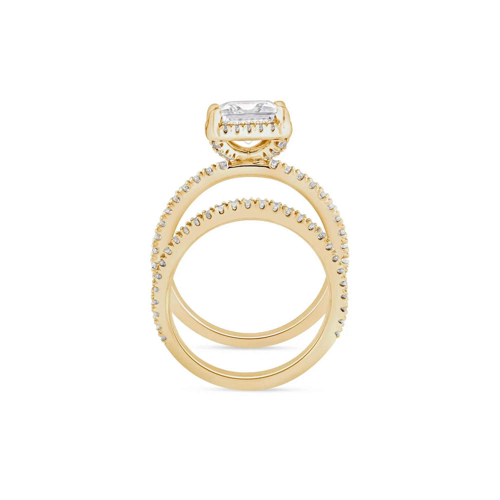 2 3/4 CT. Tw. Lab Grown Diamond Princess-Cut Halo Bridal Set 14K Yellow Gold Ring Size 4.5 1mm - Image 2