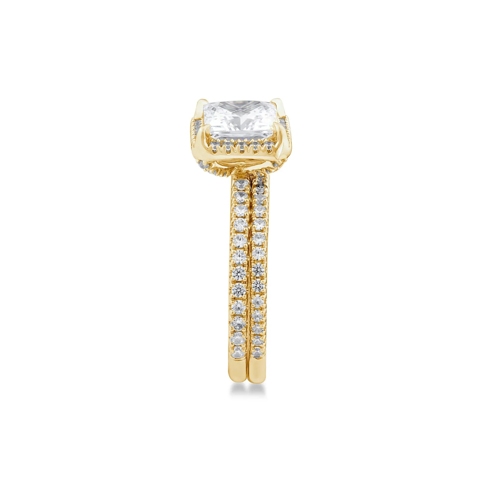 2 3/4 CT. Tw. Lab Grown Diamond Princess-Cut Halo Bridal Set 14K Yellow Gold Ring Size 6.5 1mm - Image 3