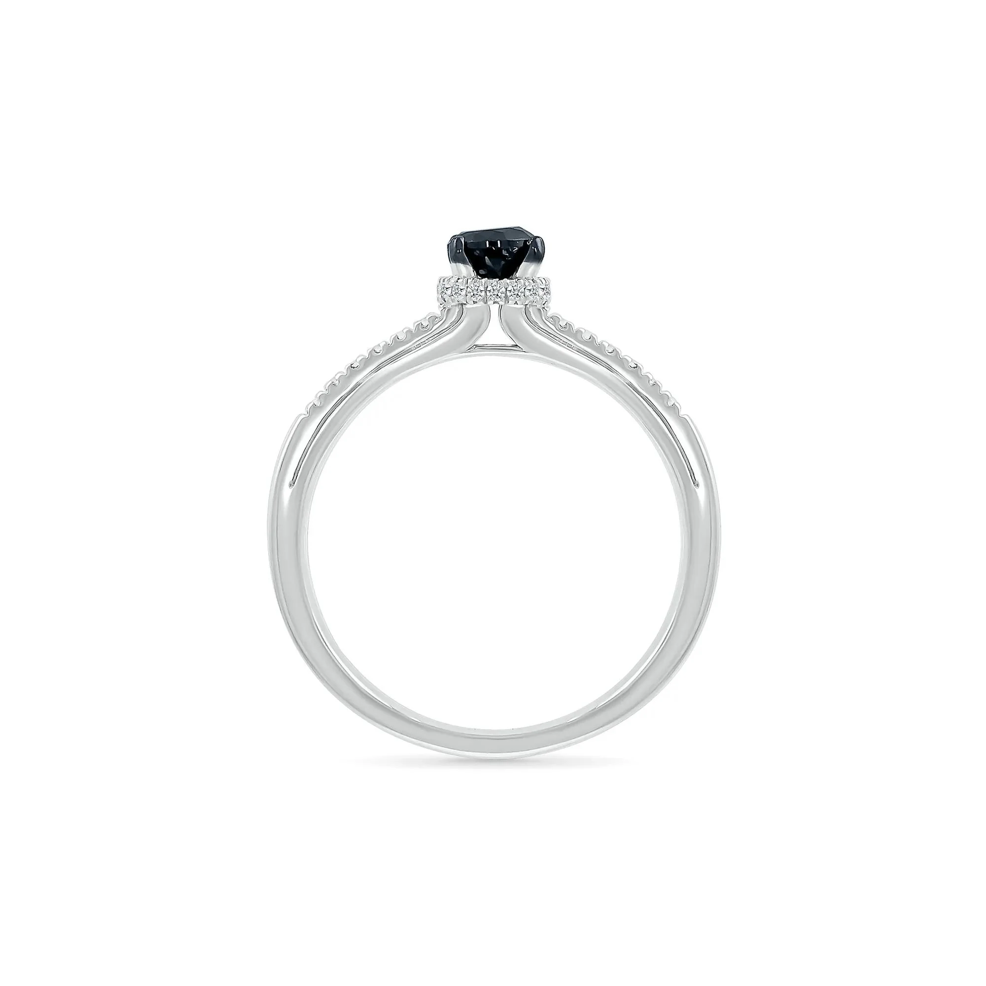 3/8 CT. Tw. Black and White Diamond Hidden Halo Ring 10K White Gold Round Brilliant Cut Size 6 - Image 2