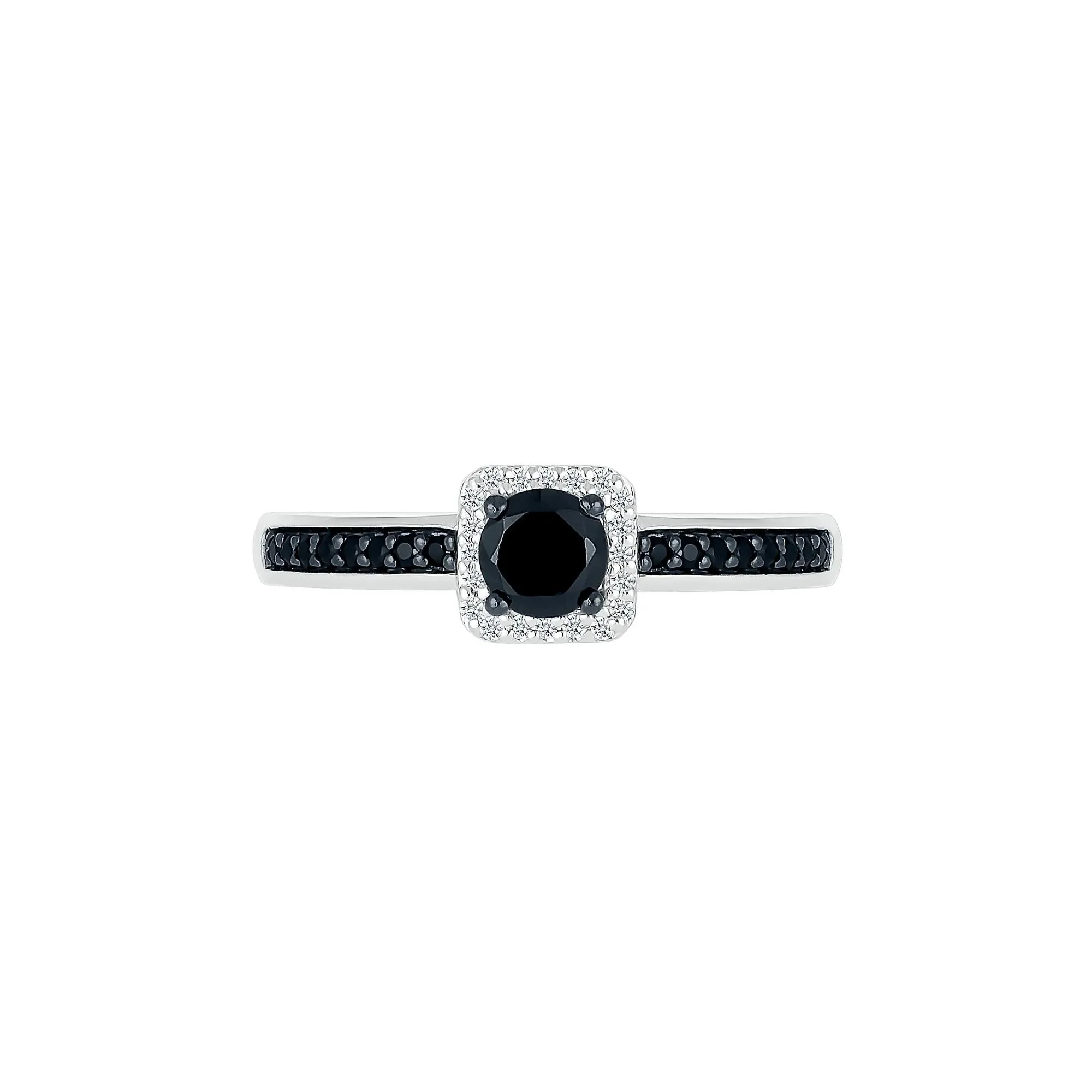1/2 CT. Tw. Black and White Diamond Halo Ring 10K White Gold Size 7 - Image 4