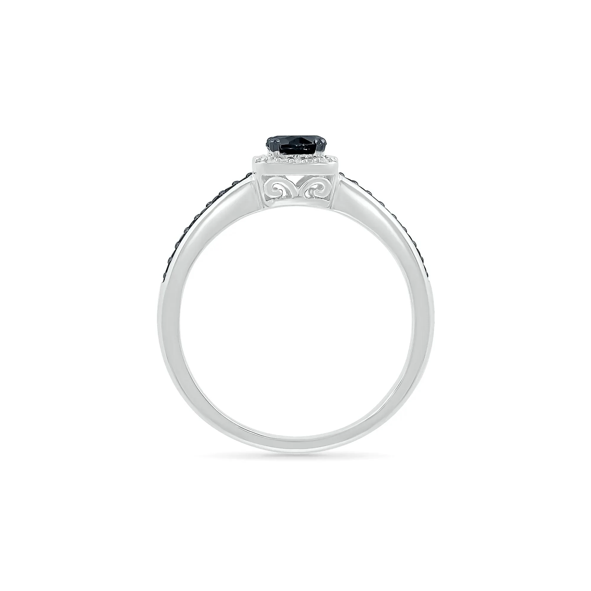 1/2 CT. Tw. Black and White Diamond Halo Ring 10K White Gold Size 7.5 - Image 2