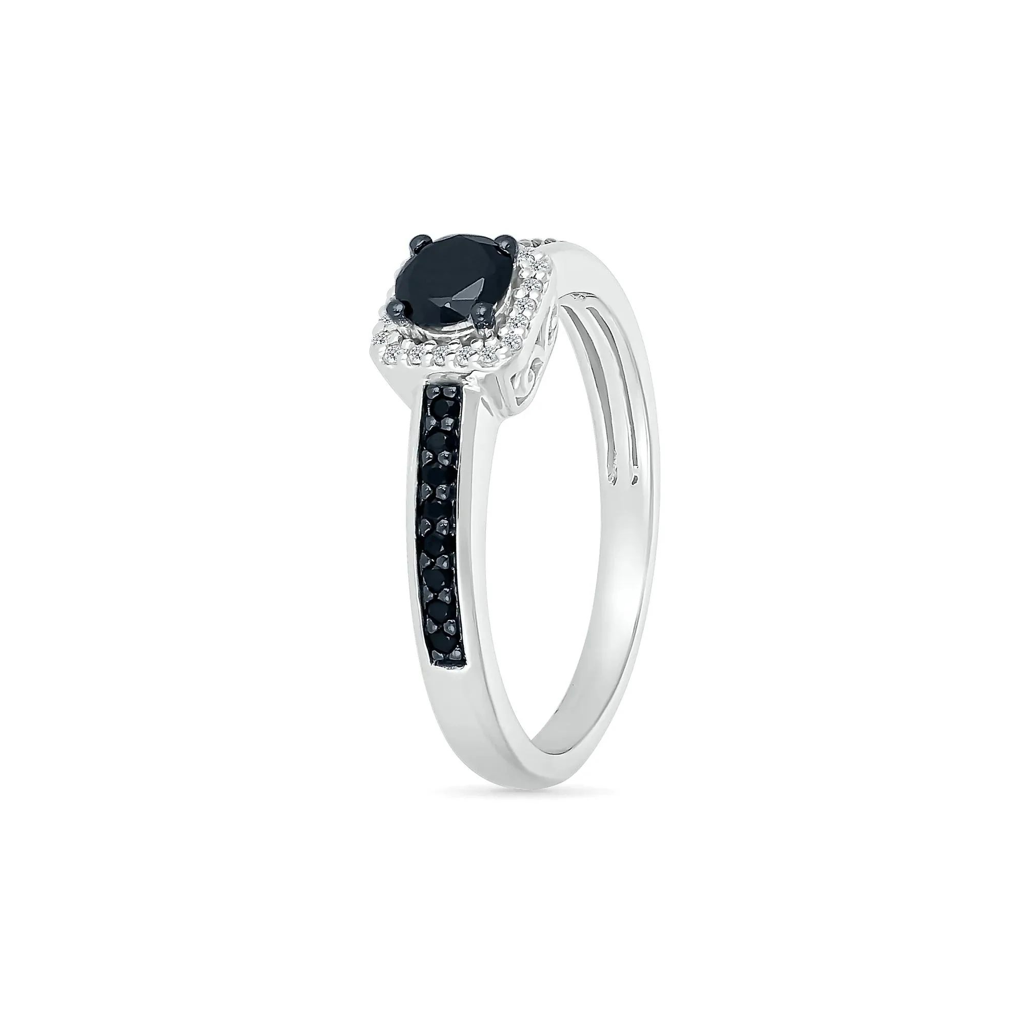 1/2 CT. Tw. Black and White Diamond Halo Ring 10K White Gold Size 7.5 - Image 5
