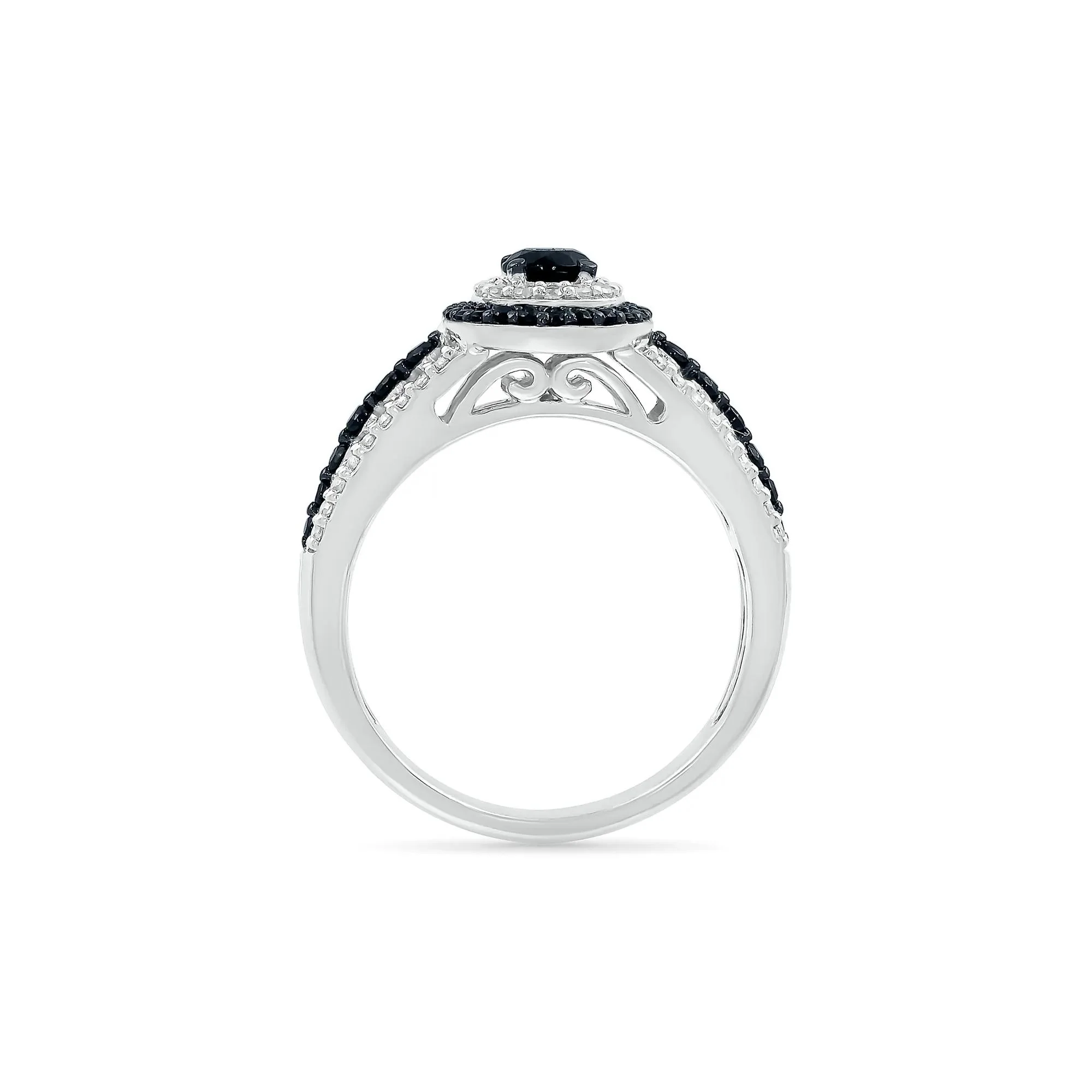 3/4 CT. Tw. Black and White Diamond Double Halo Ring 10K White Gold Size 5 - Image 2