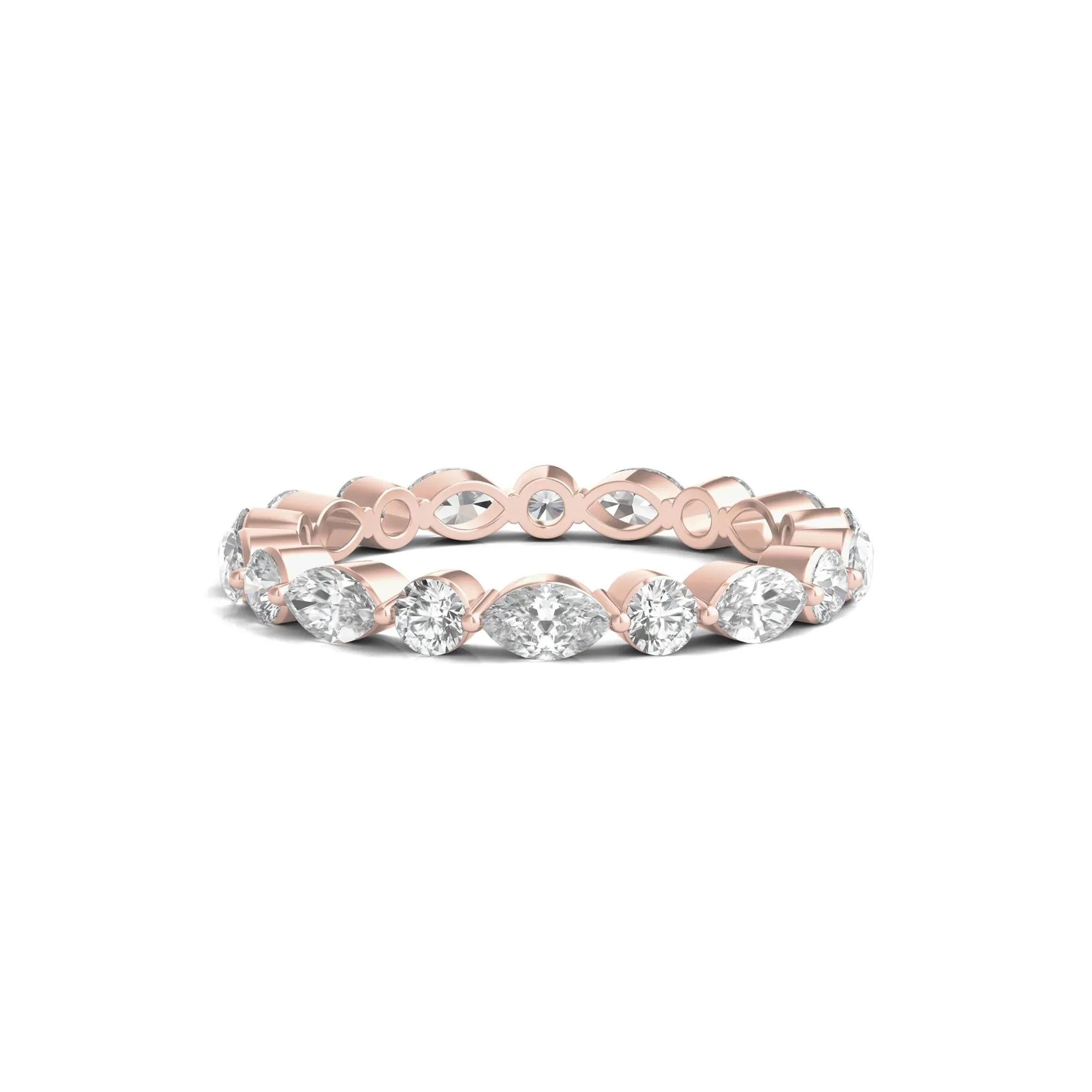 1/2 CT. Tw. Round and Marquise-Cut Lab Grown Diamond Eternity Band Ring 14K Rose Gold Size 5 2mm