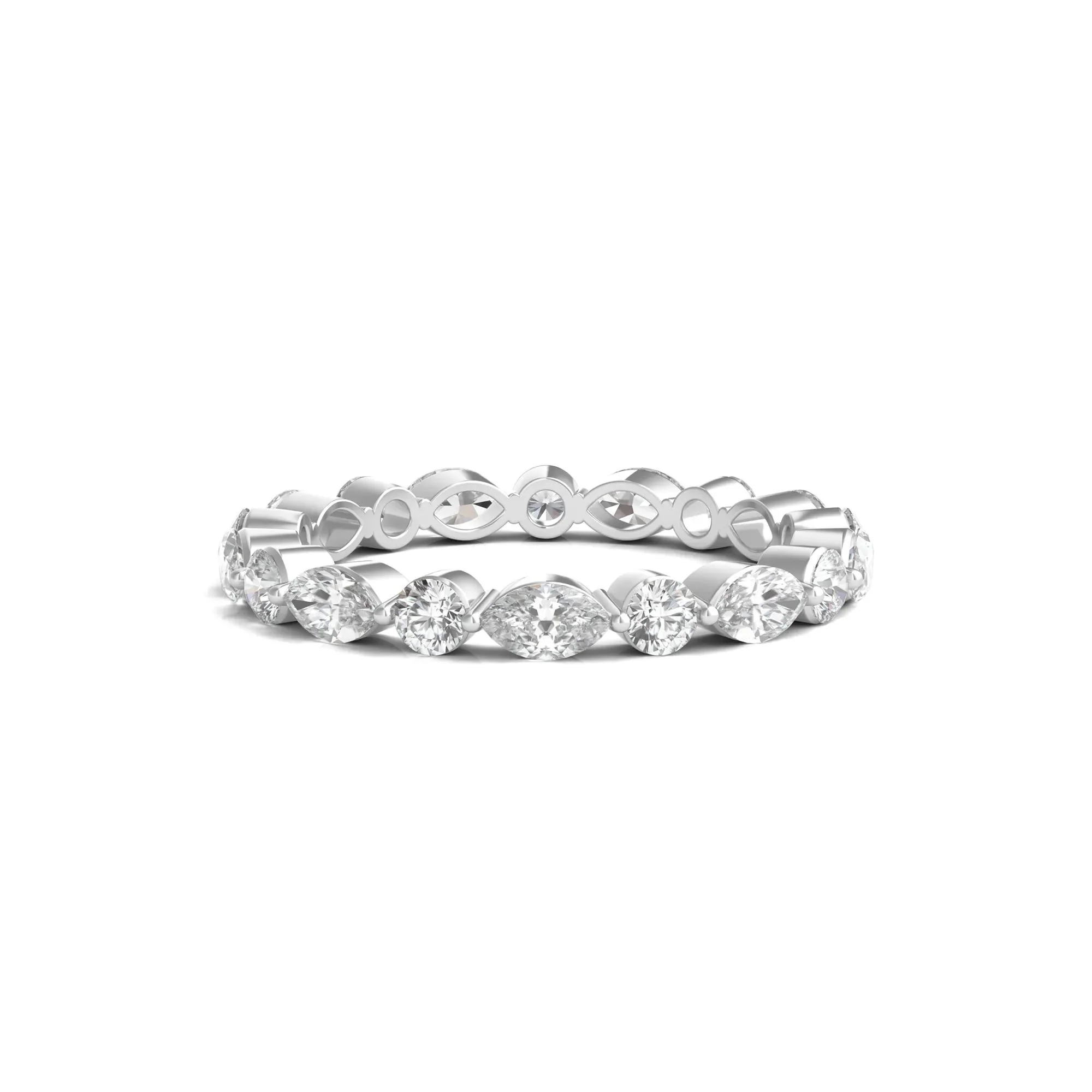 1/2 CT. Tw. Round and Marquise-Cut Lab Grown Diamond Eternity Band Ring Platinum White Size 4.5 2mm