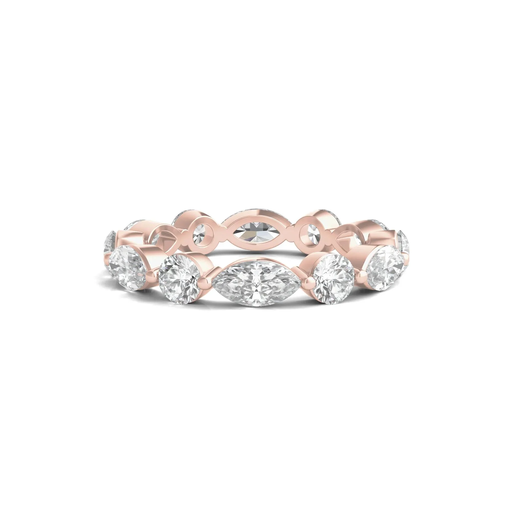 3 CT. Tw. Round and Marquise Lab Grown Diamond Eternity Band Ring 14K Rose Gold Size 4.5 3mm