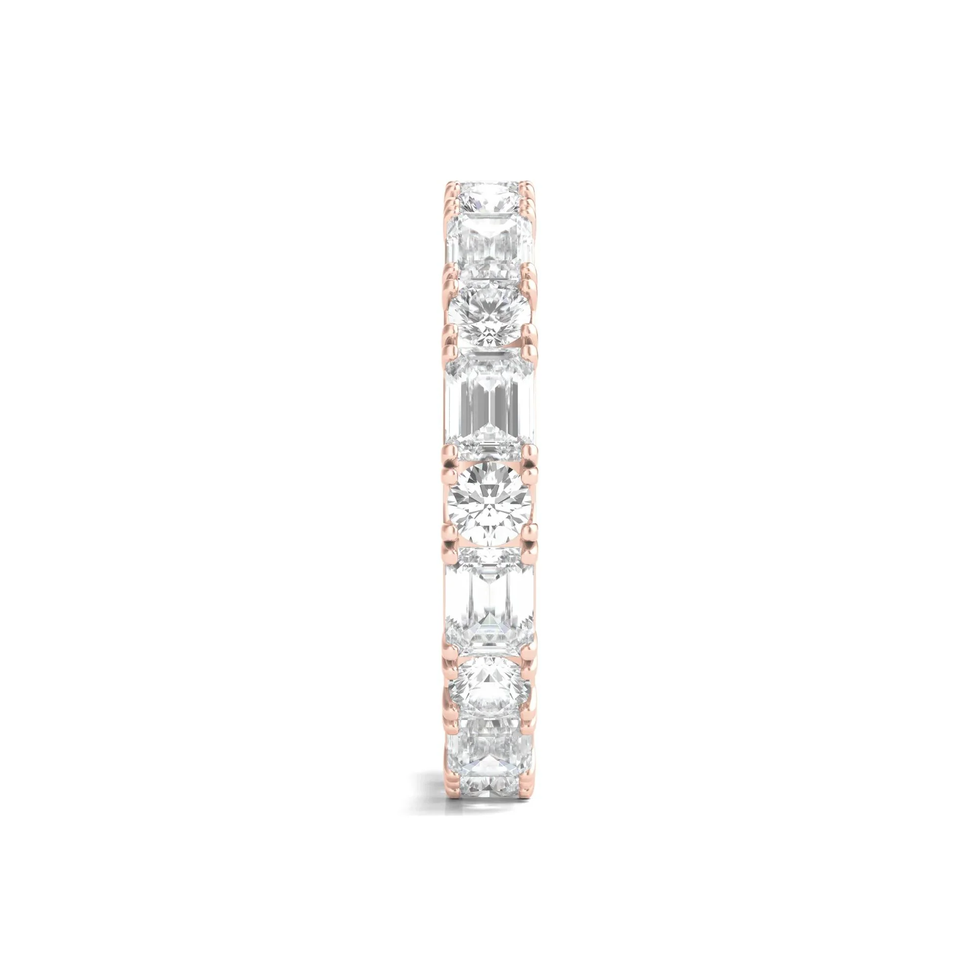 3 CT. Tw. Round and Emerald-Cut Lab Grown Diamond Eternity Band Ring 14K Rose Gold Size 7 - Image 3
