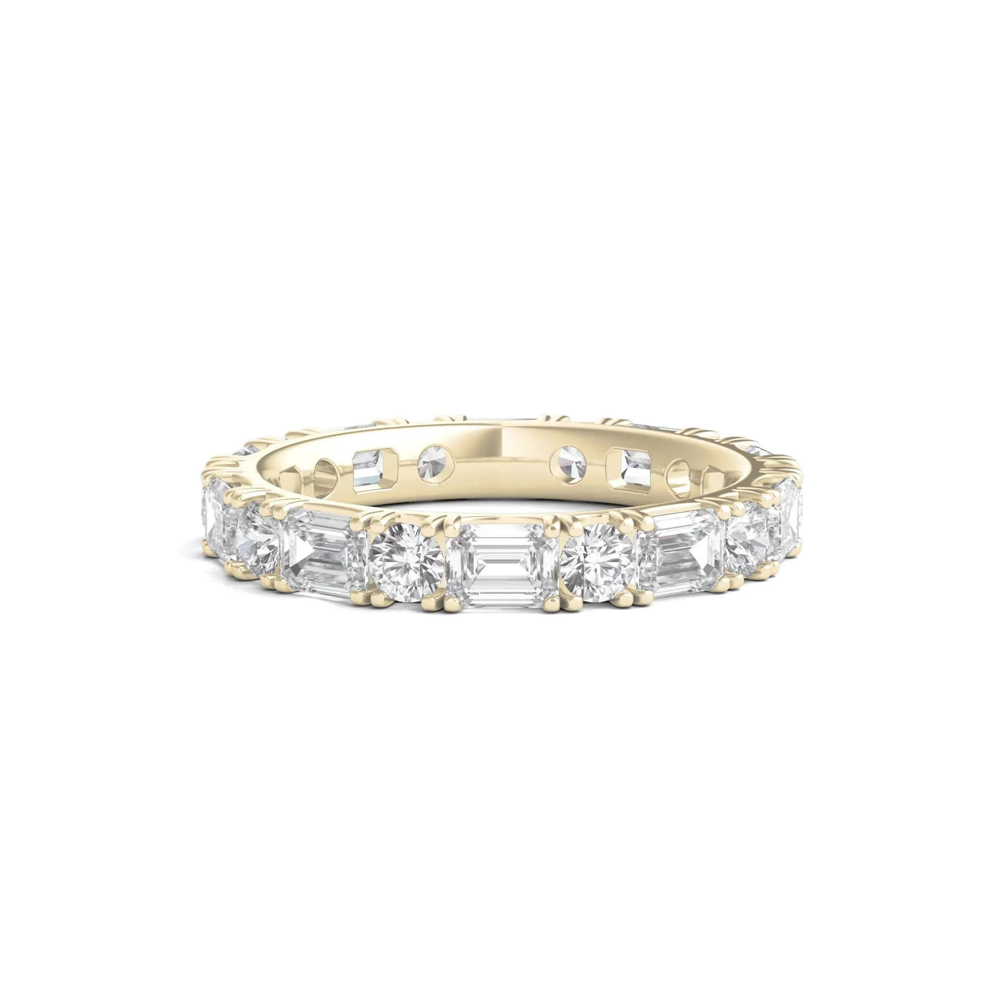 3 CT. Tw. Round and Emerald-Cut Lab Grown Diamond Eternity Band Ring 14K Yellow Gold Size 4