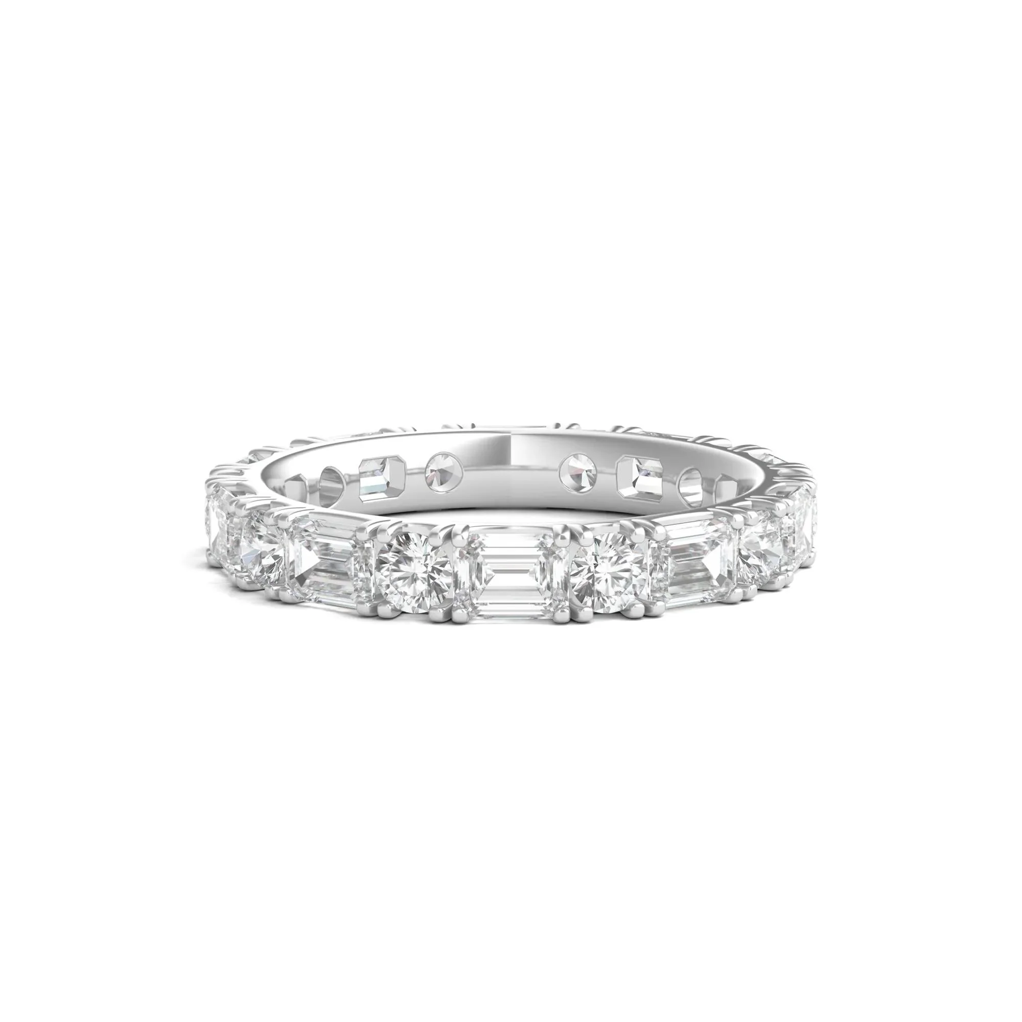 3 CT. Tw. Round and Emerald-Cut Lab Grown Diamond Eternity Band Ring Platinum White Size 5.5