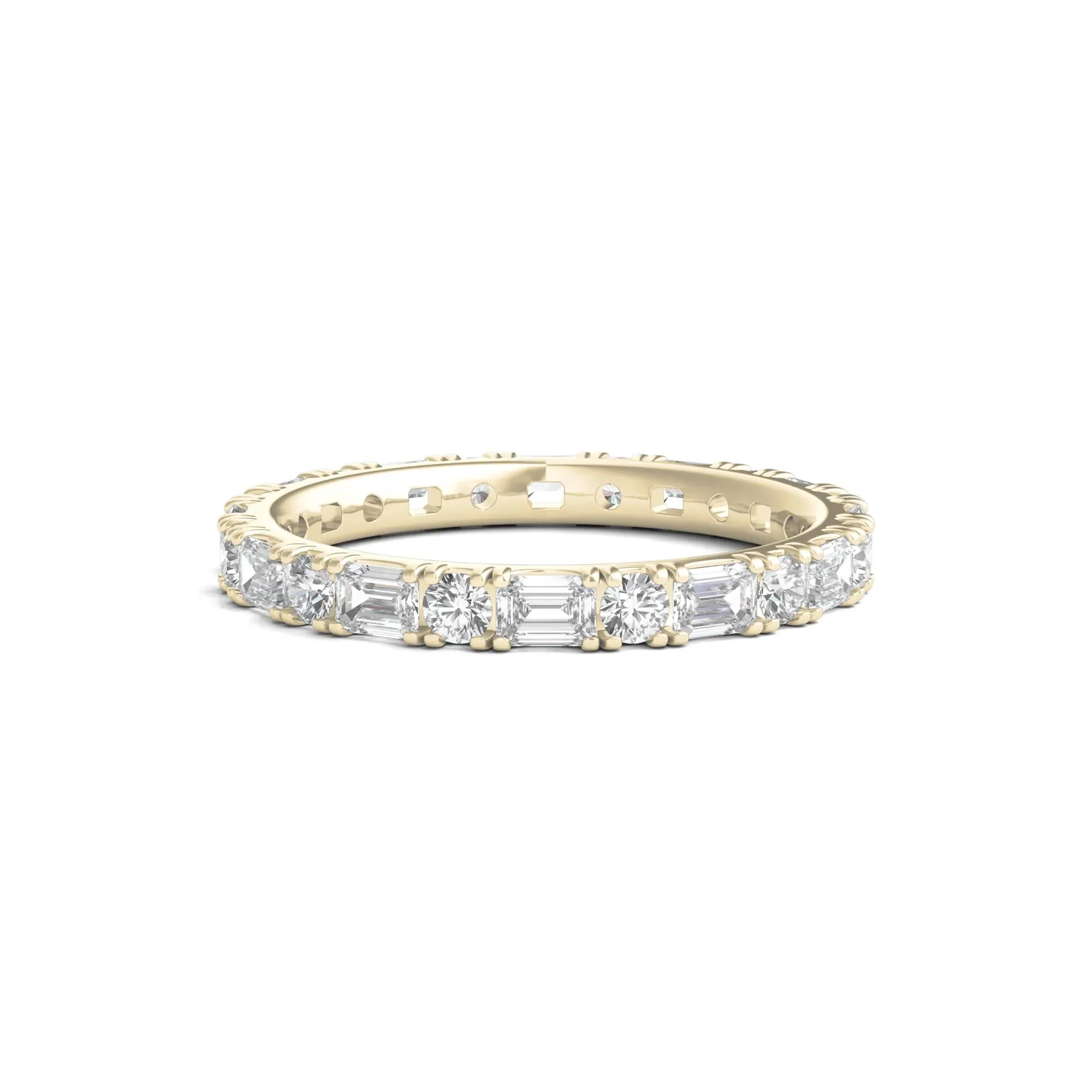 1/2 CT. Tw. Round and Emerald-Cut Lab Grown Diamond Eternity Band Ring 14K Yellow Gold Size 7.5