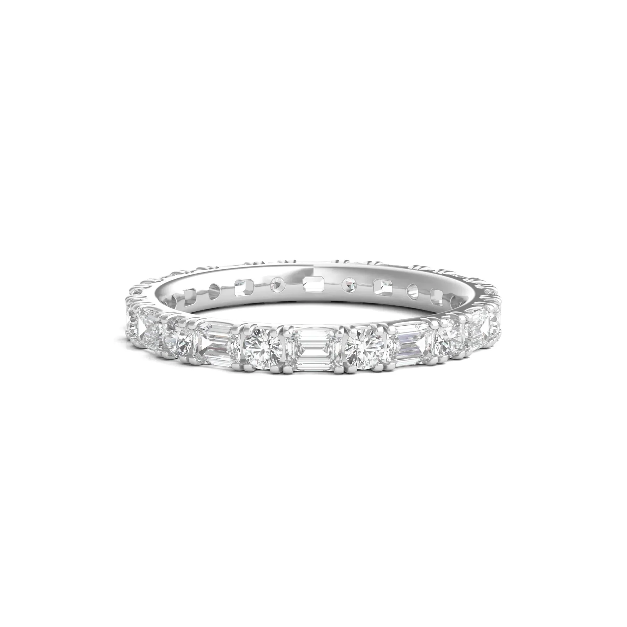 1/2 CT. Tw. Round and Emerald-Cut Lab Grown Diamond Eternity Band Ring Platinum White Size 5