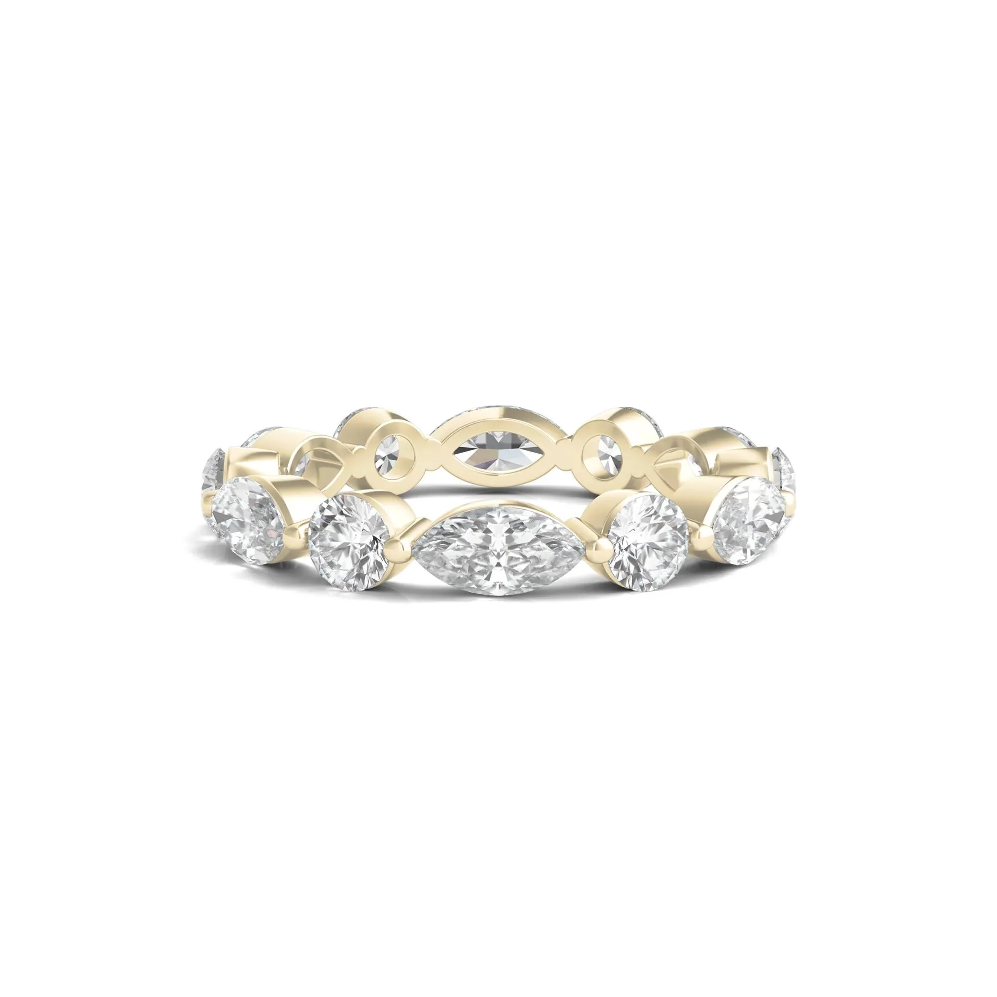 3 CT. Tw. Round and Marquise Lab Grown Diamond Eternity Band Ring 14K Yellow Gold Size 6.5 3mm